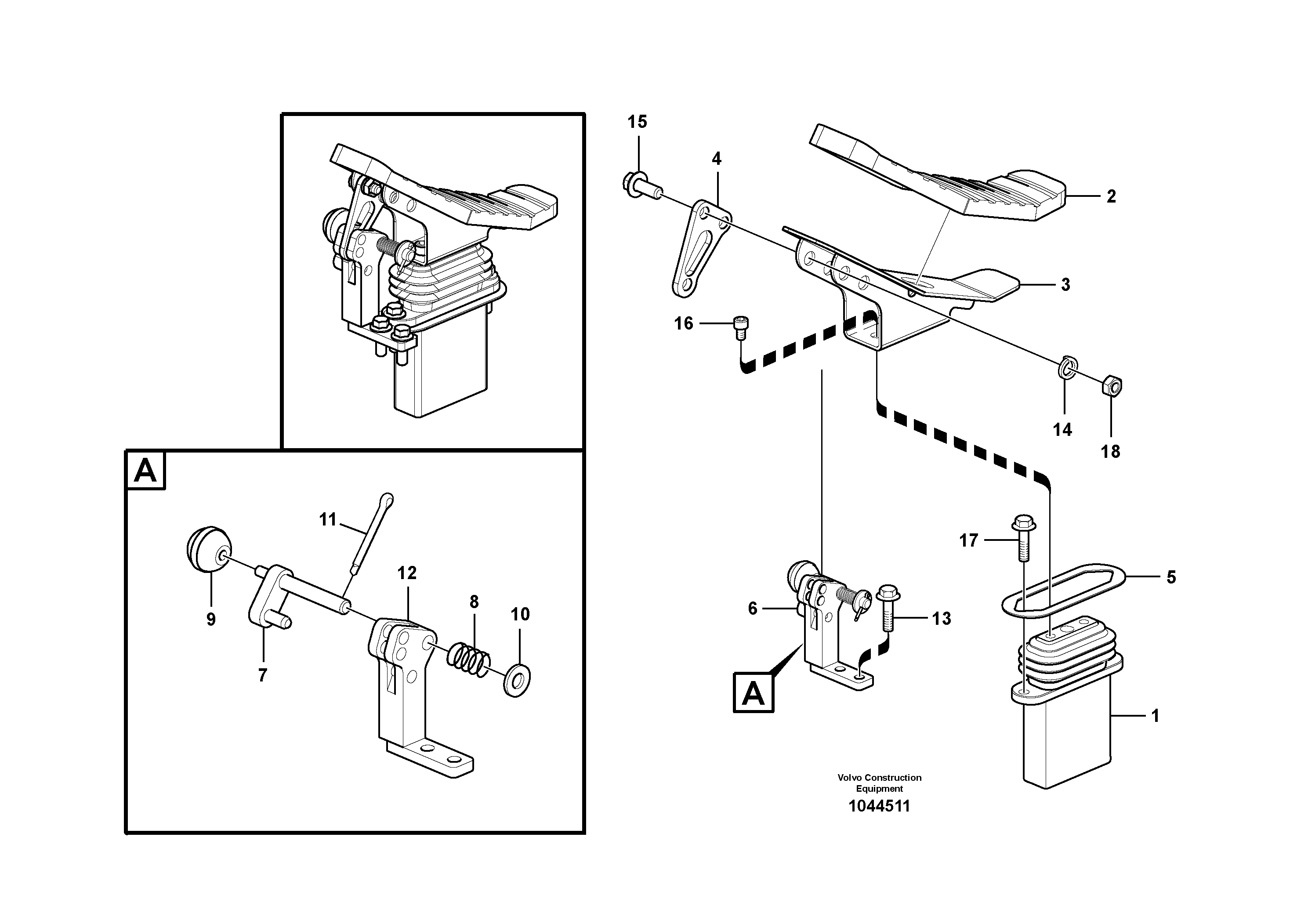 Схема запчастей Volvo EC180B - 92491 Working hydraulic, remote control valve pedal for hammer and shear EC180B