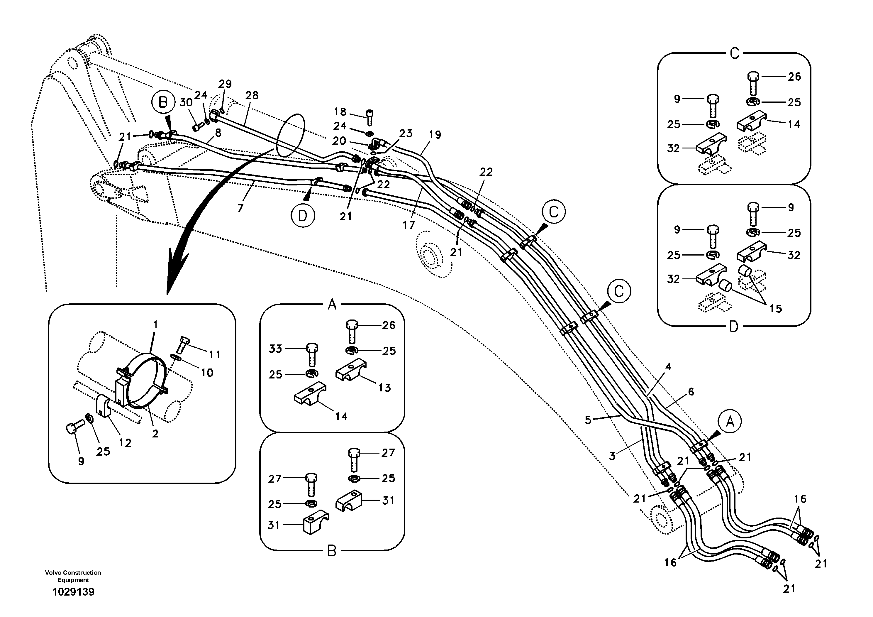 Схема запчастей Volvo EC180B - 36052 Working hydraulic, dipper arm cylinder on boom EC180B