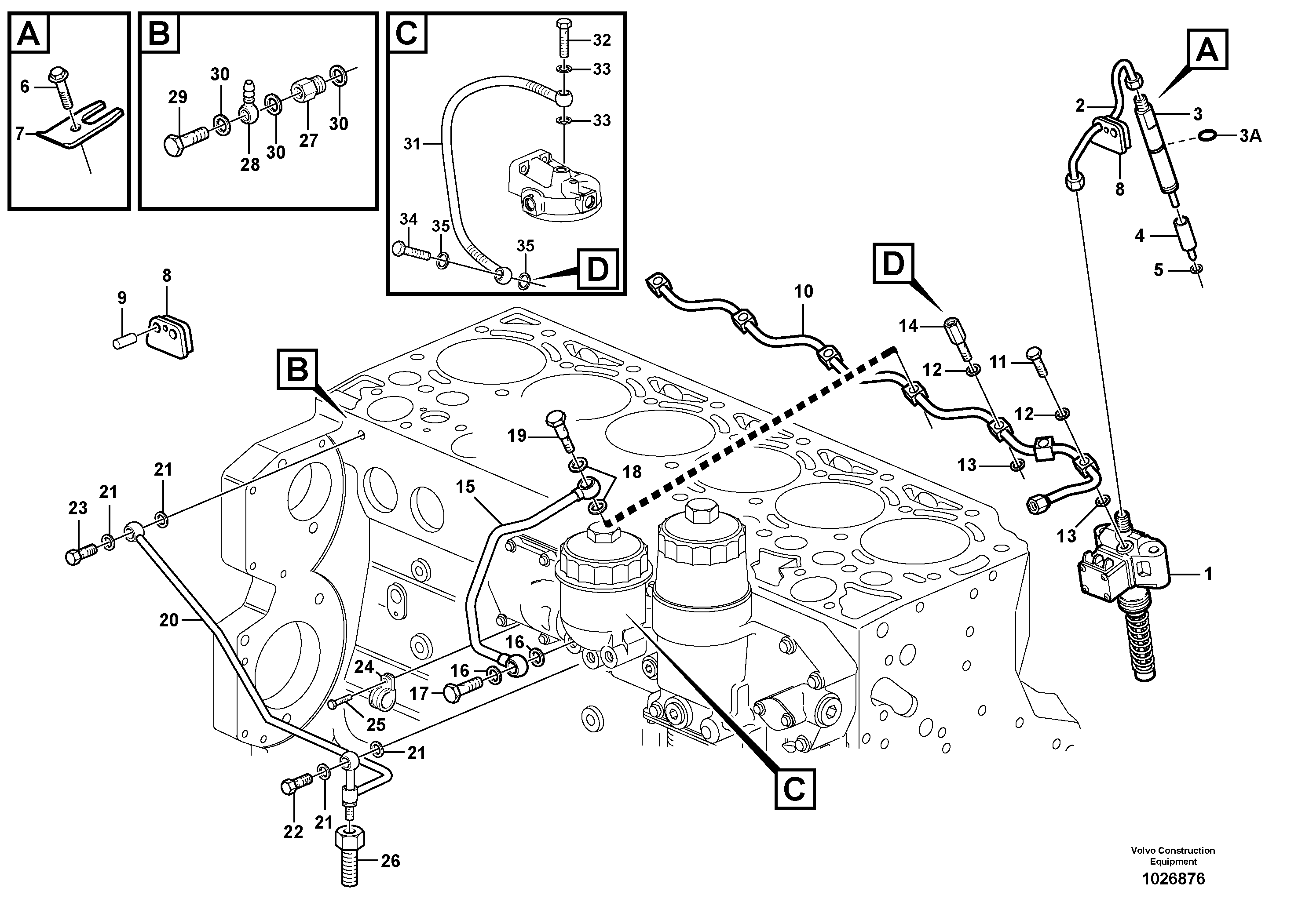 Схема запчастей Volvo EC180B - 49066 Fuel lines and injectors EC180B PRIME S/N 12001-