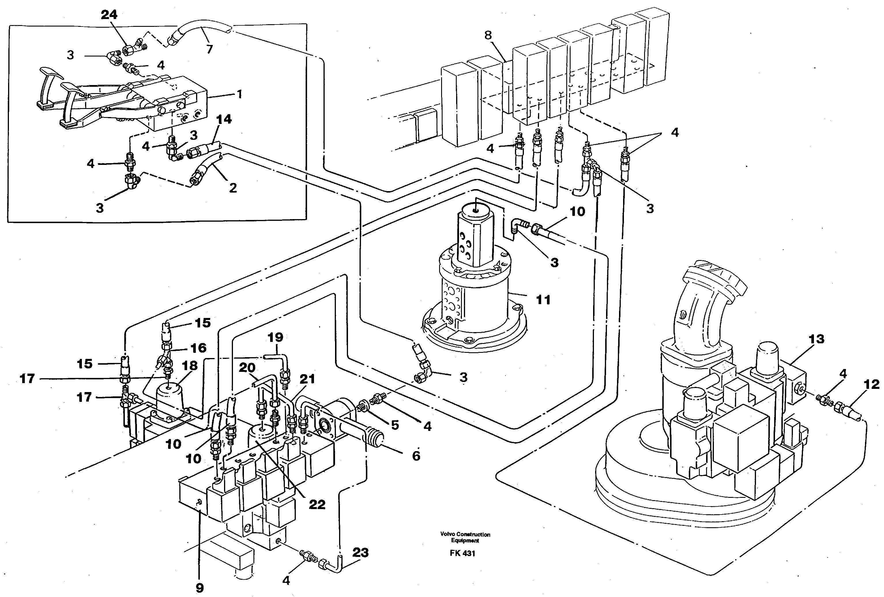 Схема запчастей Volvo EW200 - 43681 Servo hydraulics, inclu- ding driving and locking oscillating axle EW200 ?KERMAN ?KERMAN EW200