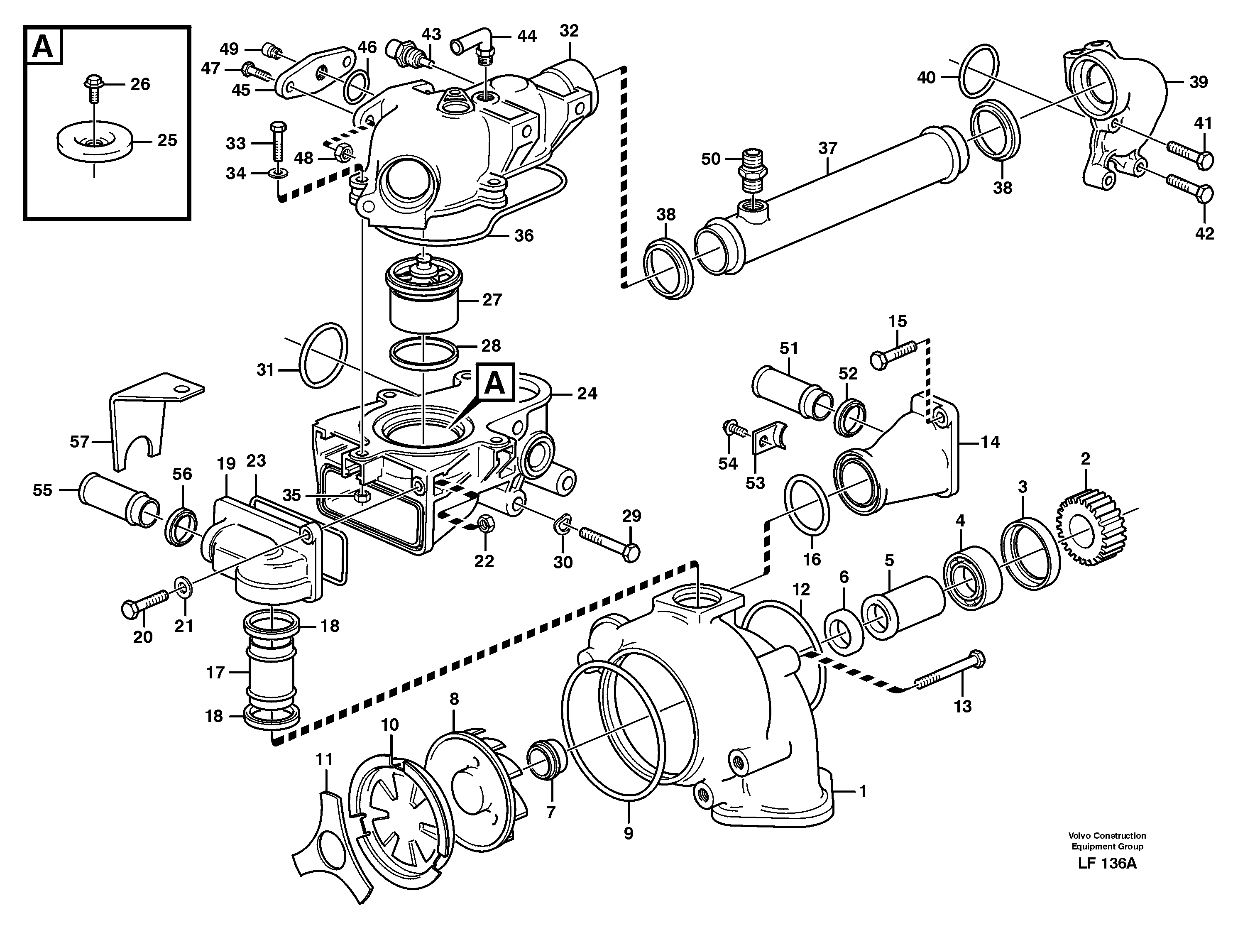 Схема запчастей Volvo EW200 - 37114 Water pump and thermostat EW200 SER NO 3175-