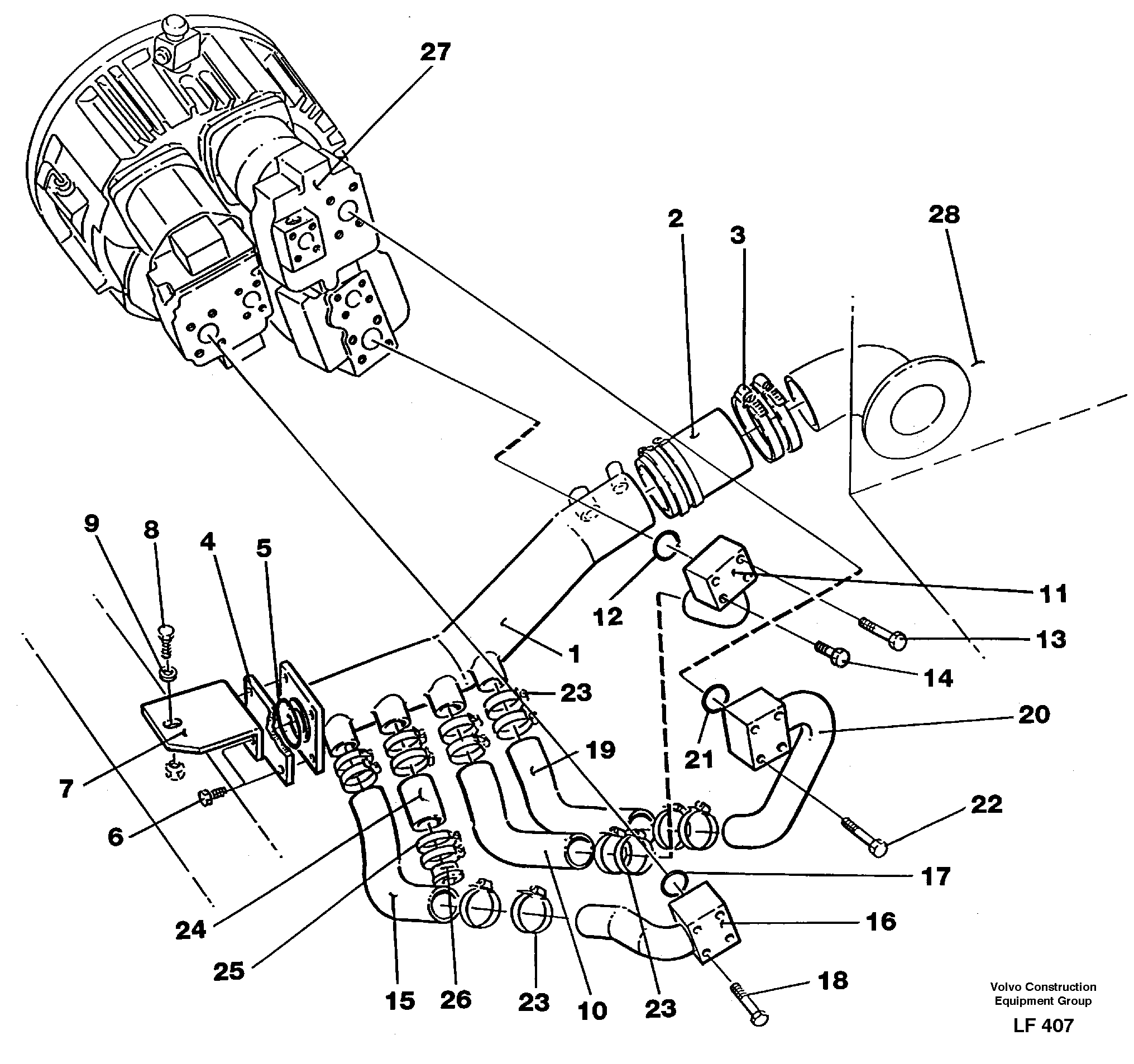 Схема запчастей Volvo EW200 - 100000 Hydraulic system suction lines EW200 SER NO 3175-