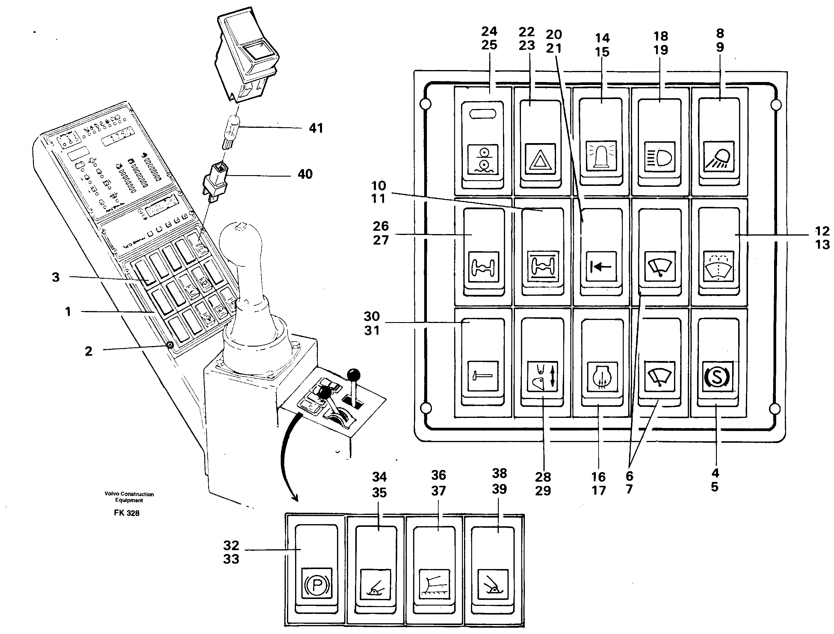 Схема запчастей Volvo EW200 - 42868 Toggle switch panel EW200 ?KERMAN ?KERMAN EW200