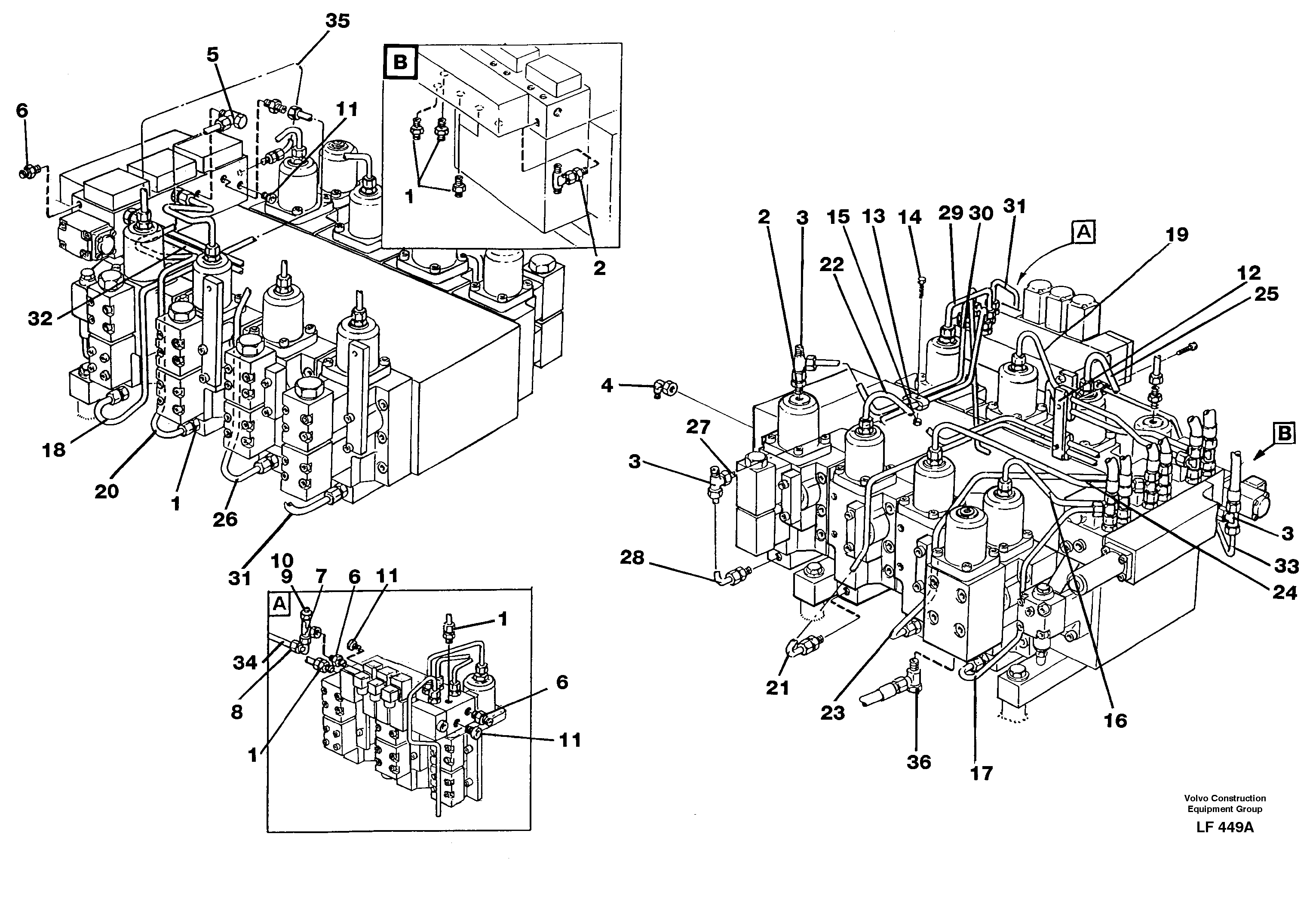 Схема запчастей Volvo EW200 - 96030 Main valve assembly, tubes connections EW200 SER NO 3175-