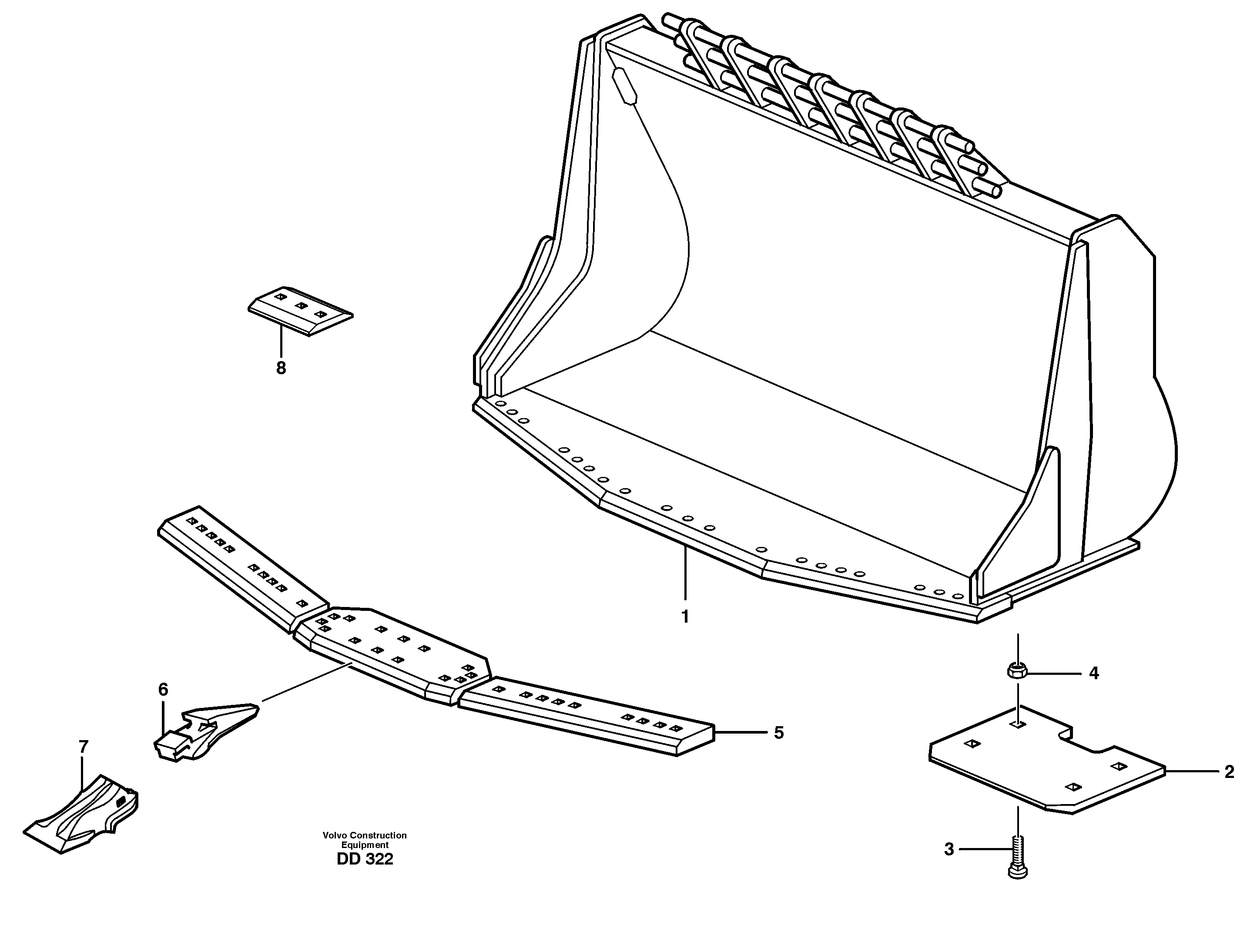 Схема запчастей Volvo EC130C - 27986 Bucket,spade nose, alt. edge savers or teeth ATTACHMENTS ATTACHMENTS BUCKETS