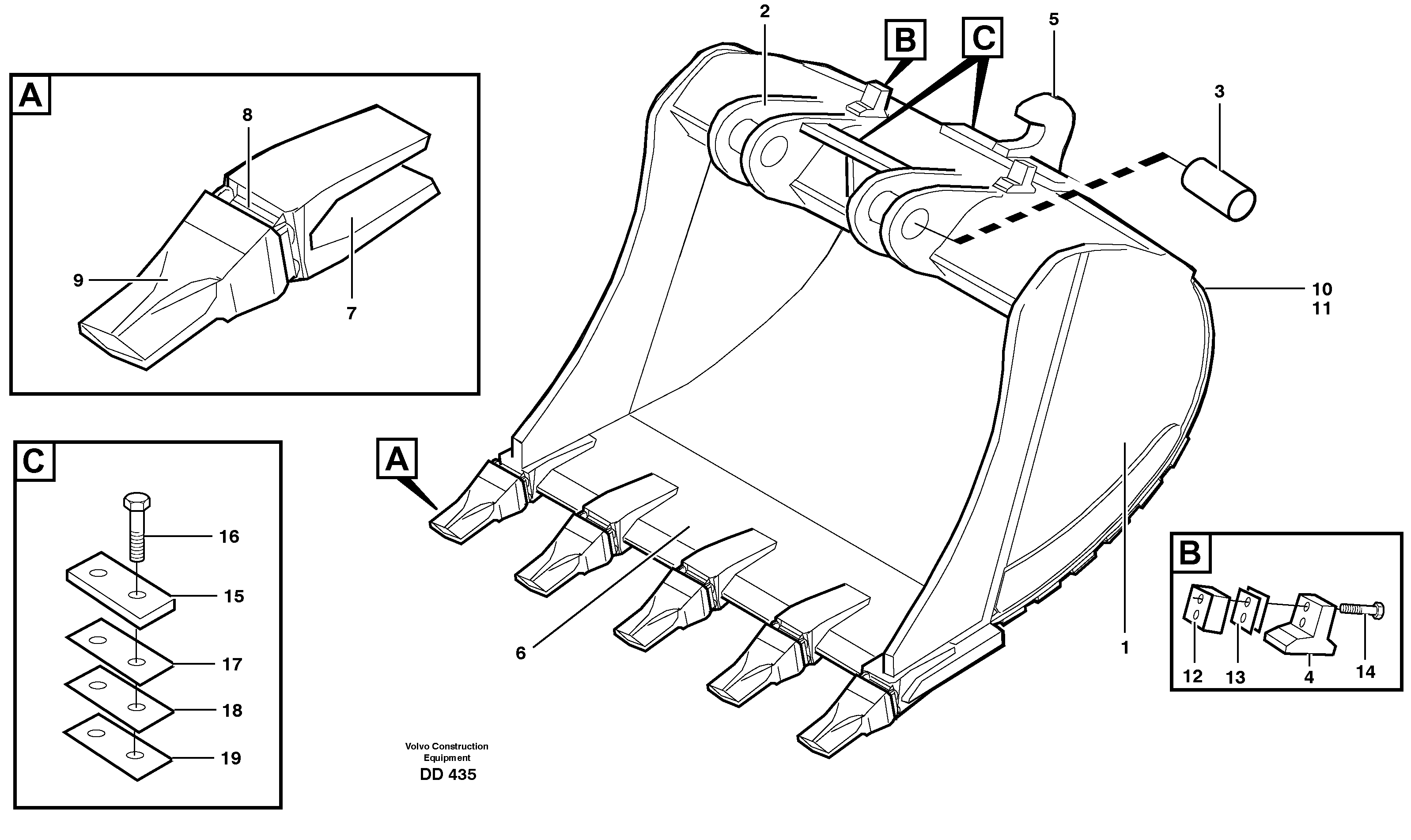 Схема запчастей Volvo EC130C - 33809 Buckets for Quickfit. S1 - S2 Esco Super V ATTACHMENTS ATTACHMENTS BUCKETS