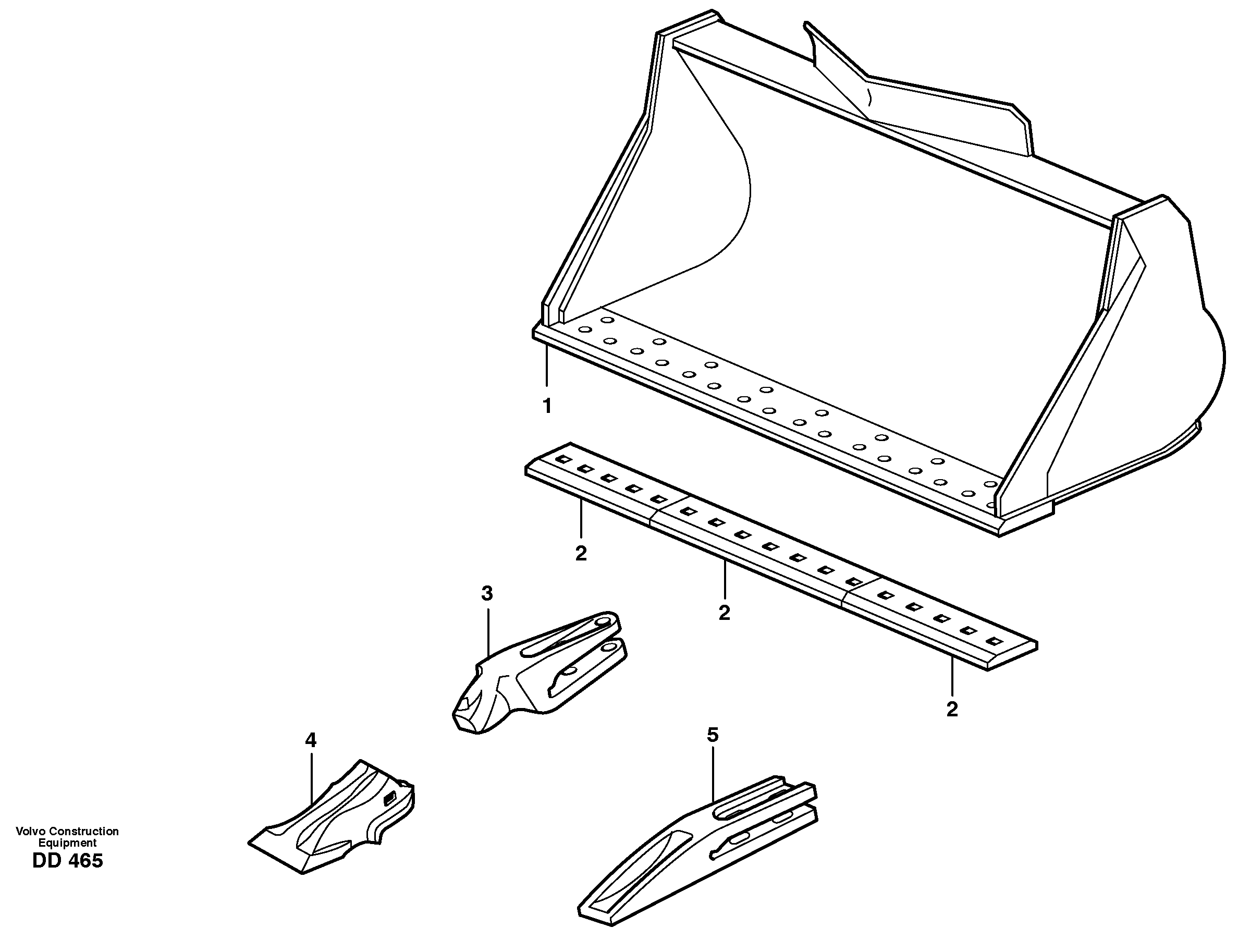 Схема запчастей Volvo EC130C - 18484 Bucket, straight lip, alt. edge savers or teeth ATTACHMENTS ATTACHMENTS BUCKETS