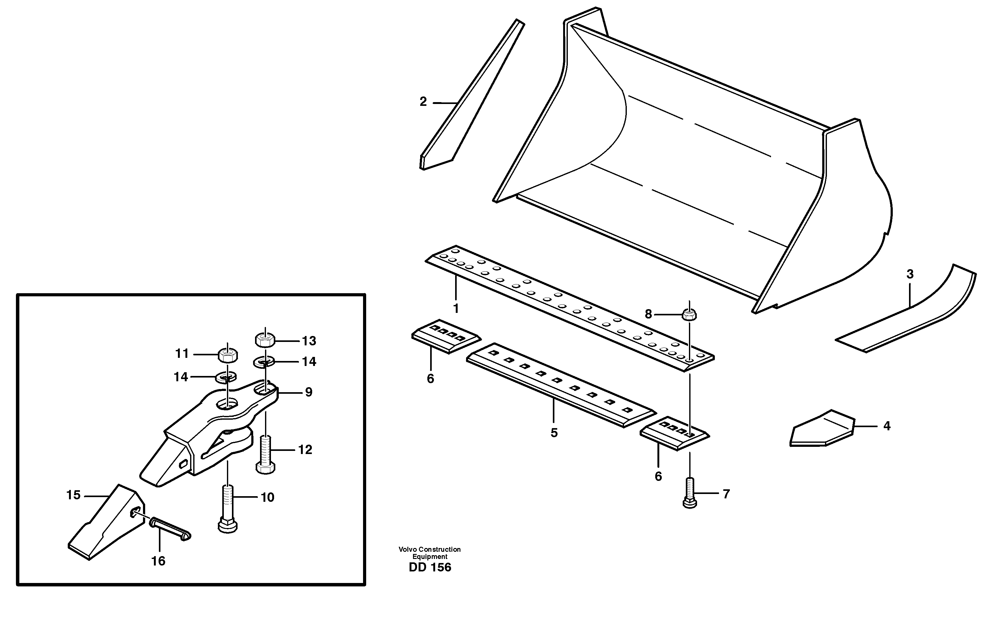 Схема запчастей Volvo EC130C - 20586 Bucket, straight lip, alt. edge savers or teeth ATTACHMENTS ATTACHMENTS BUCKETS
