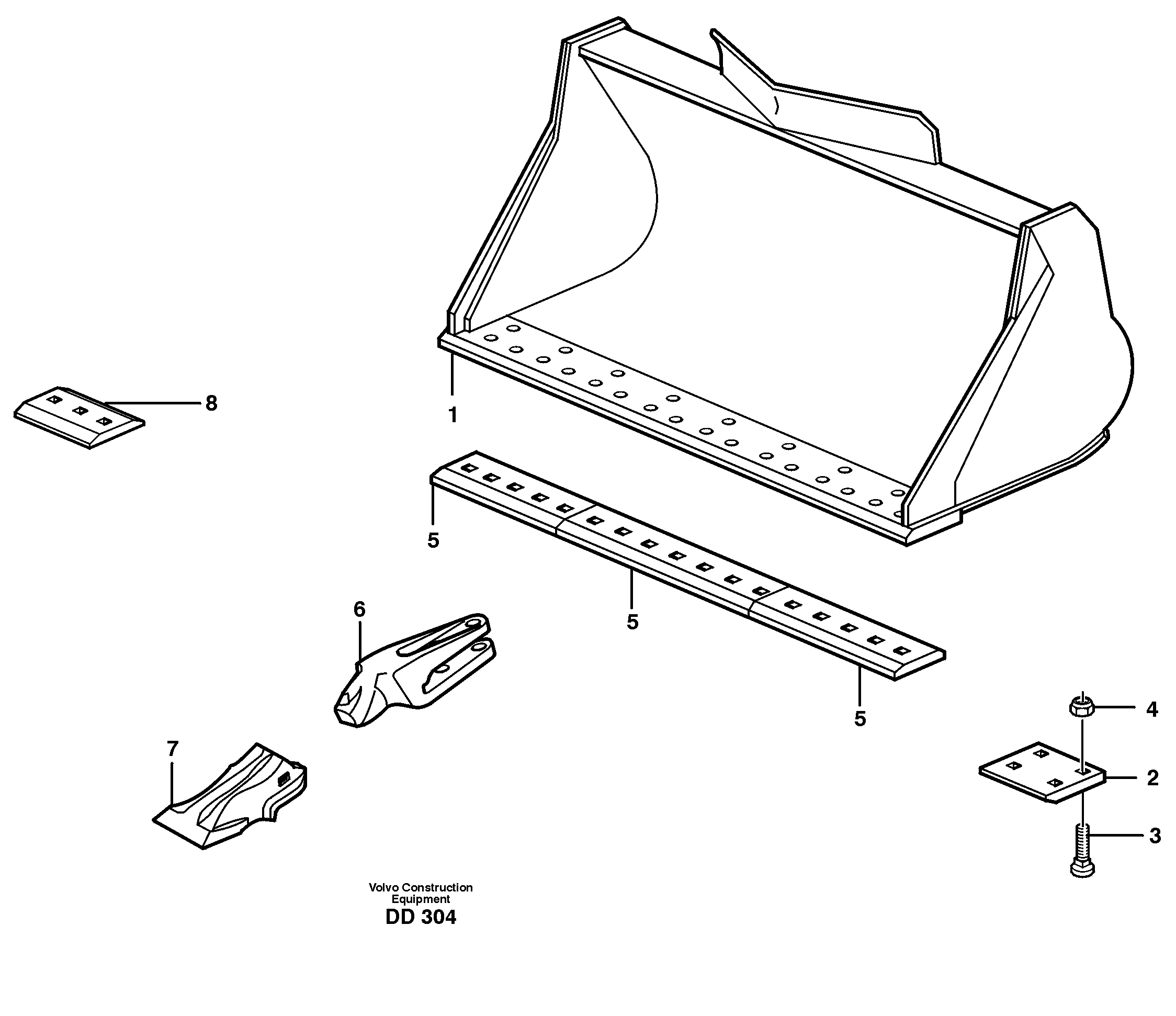Схема запчастей Volvo EC130C - 22327 Bucket, straight lip, alt. edge savers or teeth ATTACHMENTS ATTACHMENTS BUCKETS