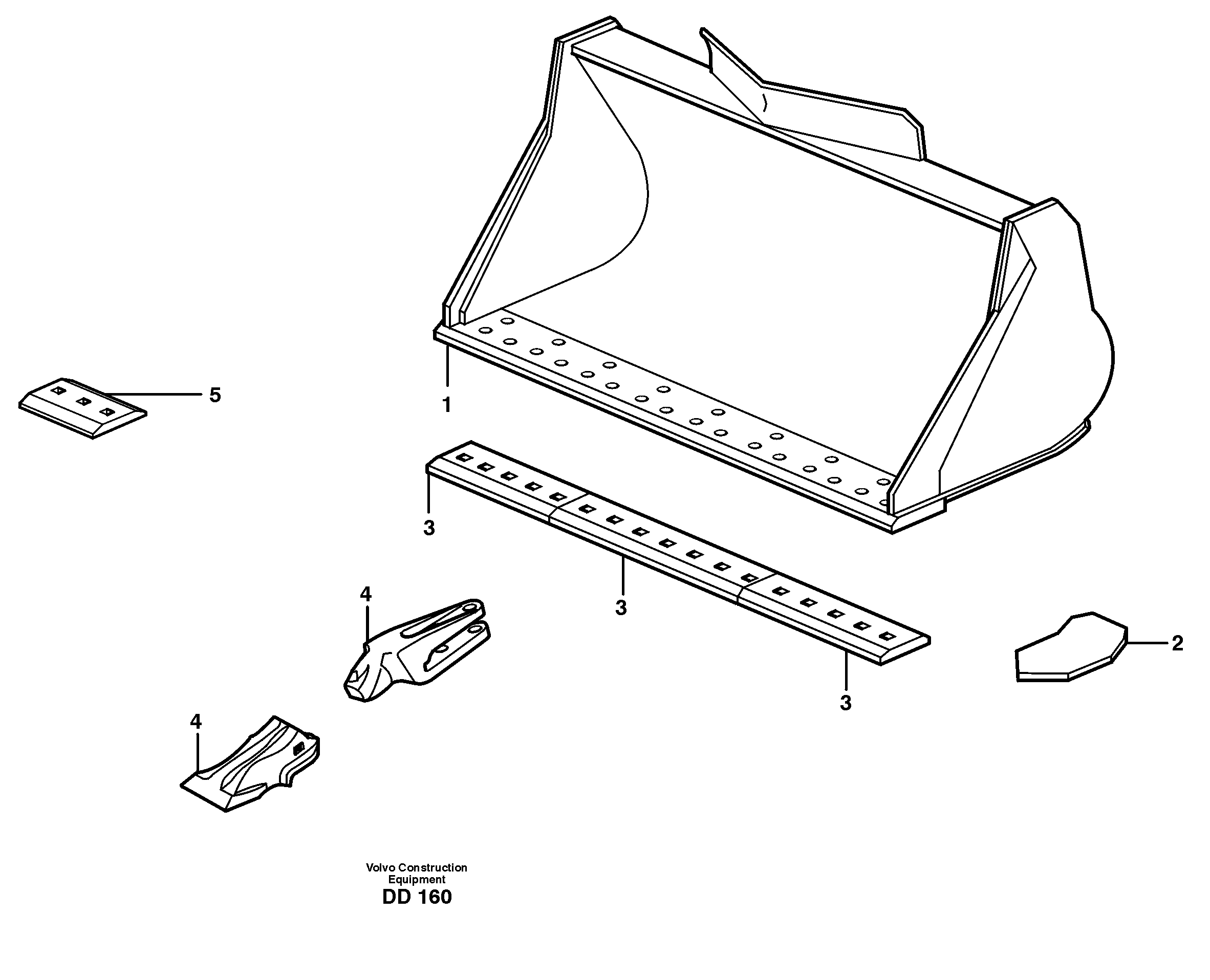 Схема запчастей Volvo EC130C - 22341 Bucket, straight lip, alt. edge savers or teeth ATTACHMENTS ATTACHMENTS BUCKETS