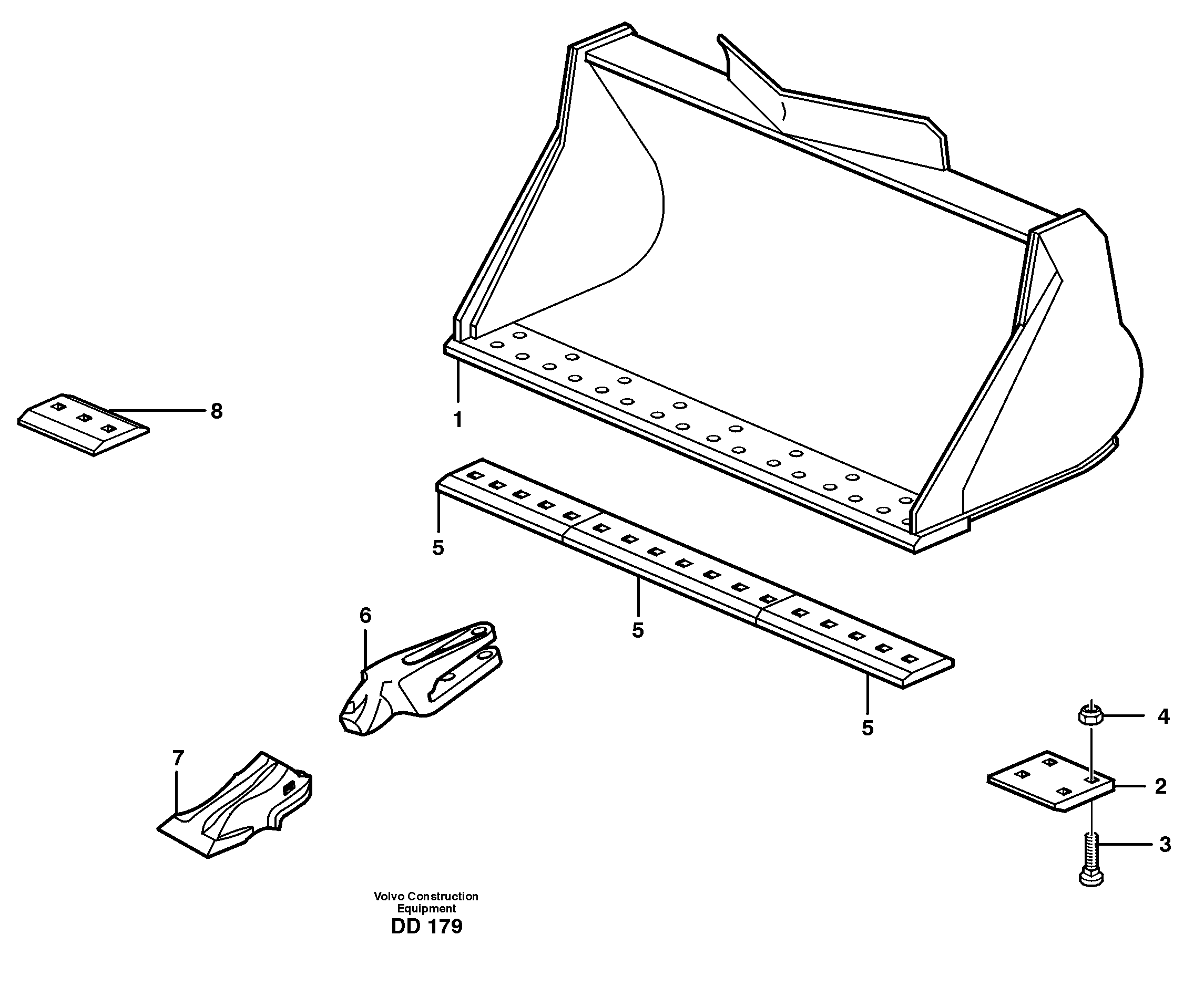 Схема запчастей Volvo EC130C - 22442 Bucket, straight lip, alt. edge savers or teeth ATTACHMENTS ATTACHMENTS BUCKETS