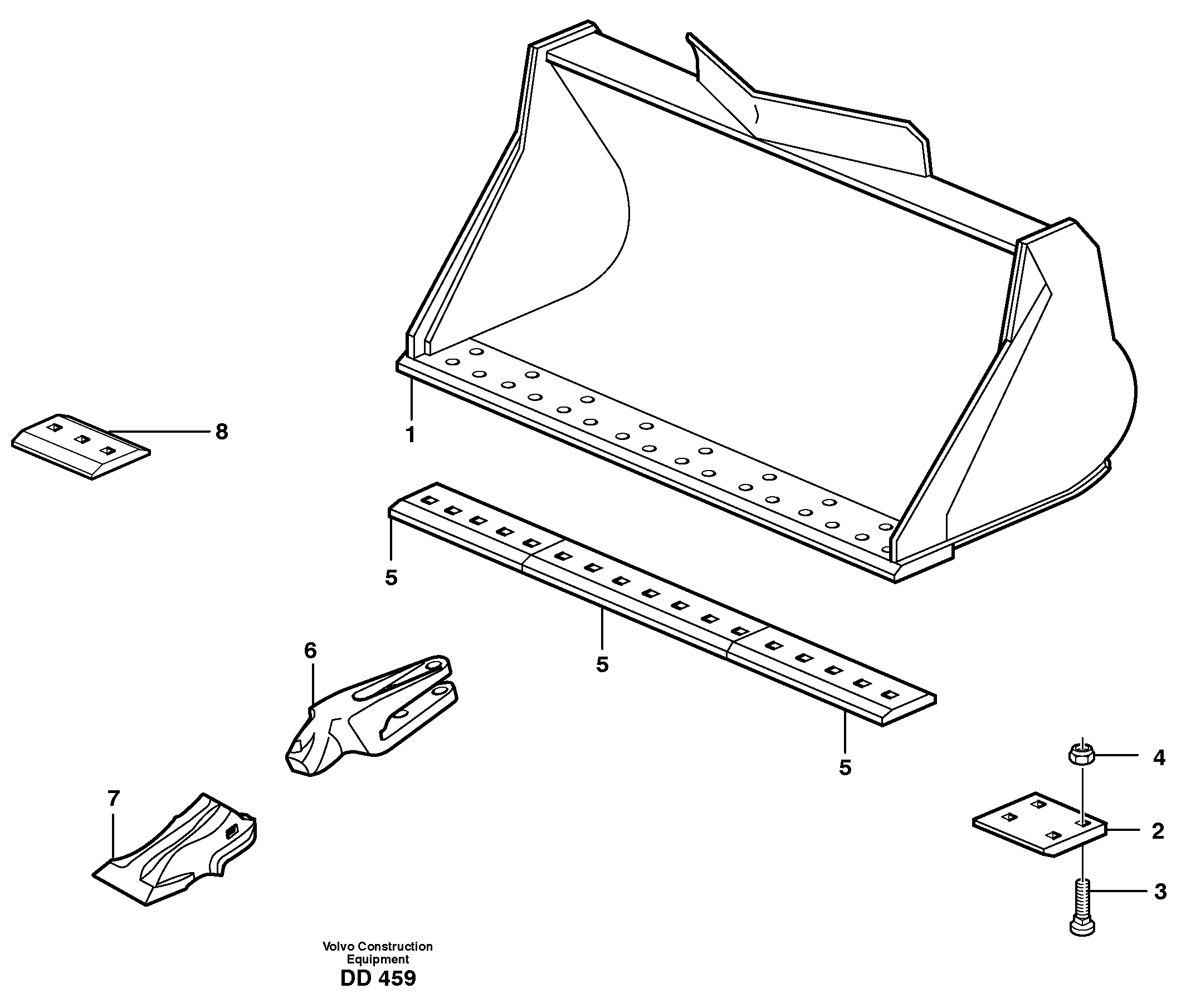 Схема запчастей Volvo EC130C - 22450 Bucket, straight lip, alt. edge savers or teeth ATTACHMENTS ATTACHMENTS BUCKETS