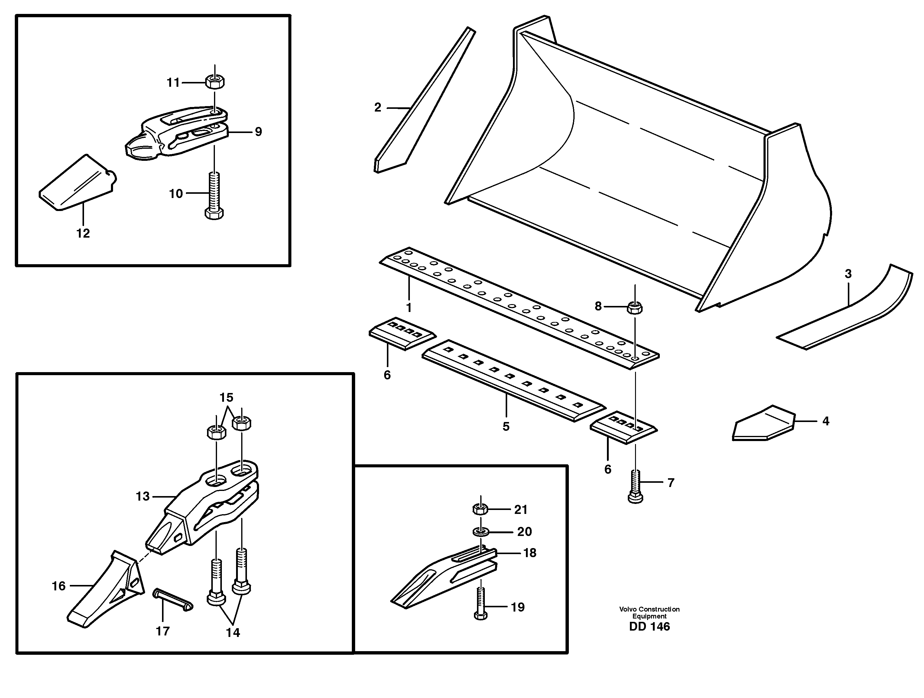 Схема запчастей Volvo EC130C - 53478 Bucket, straight lip, alt. edge savers or teeth ATTACHMENTS ATTACHMENTS BUCKETS