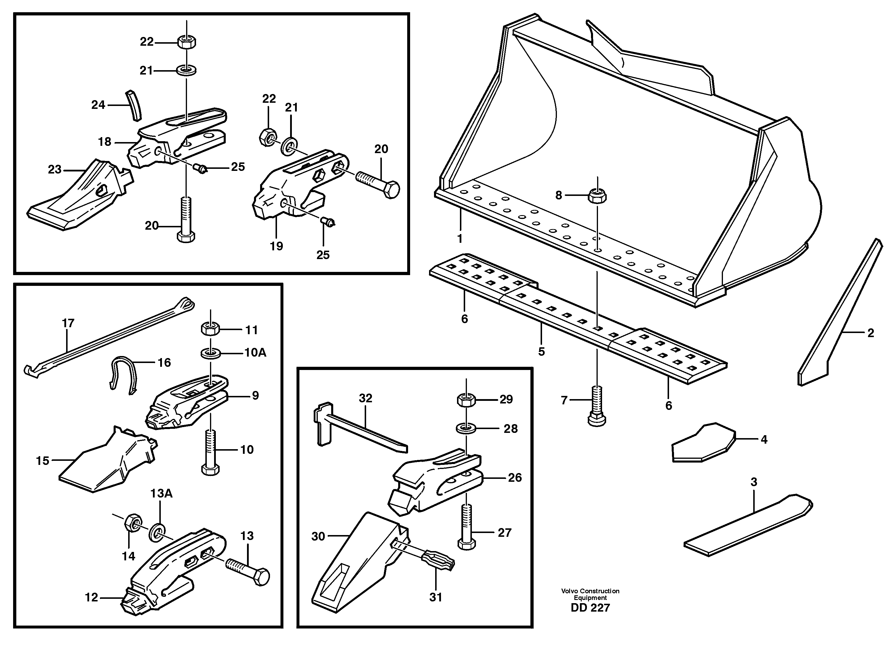 Схема запчастей Volvo EC130C - 73704 Bucket, straight lip, alt. edge savers or teeth ATTACHMENTS ATTACHMENTS BUCKETS