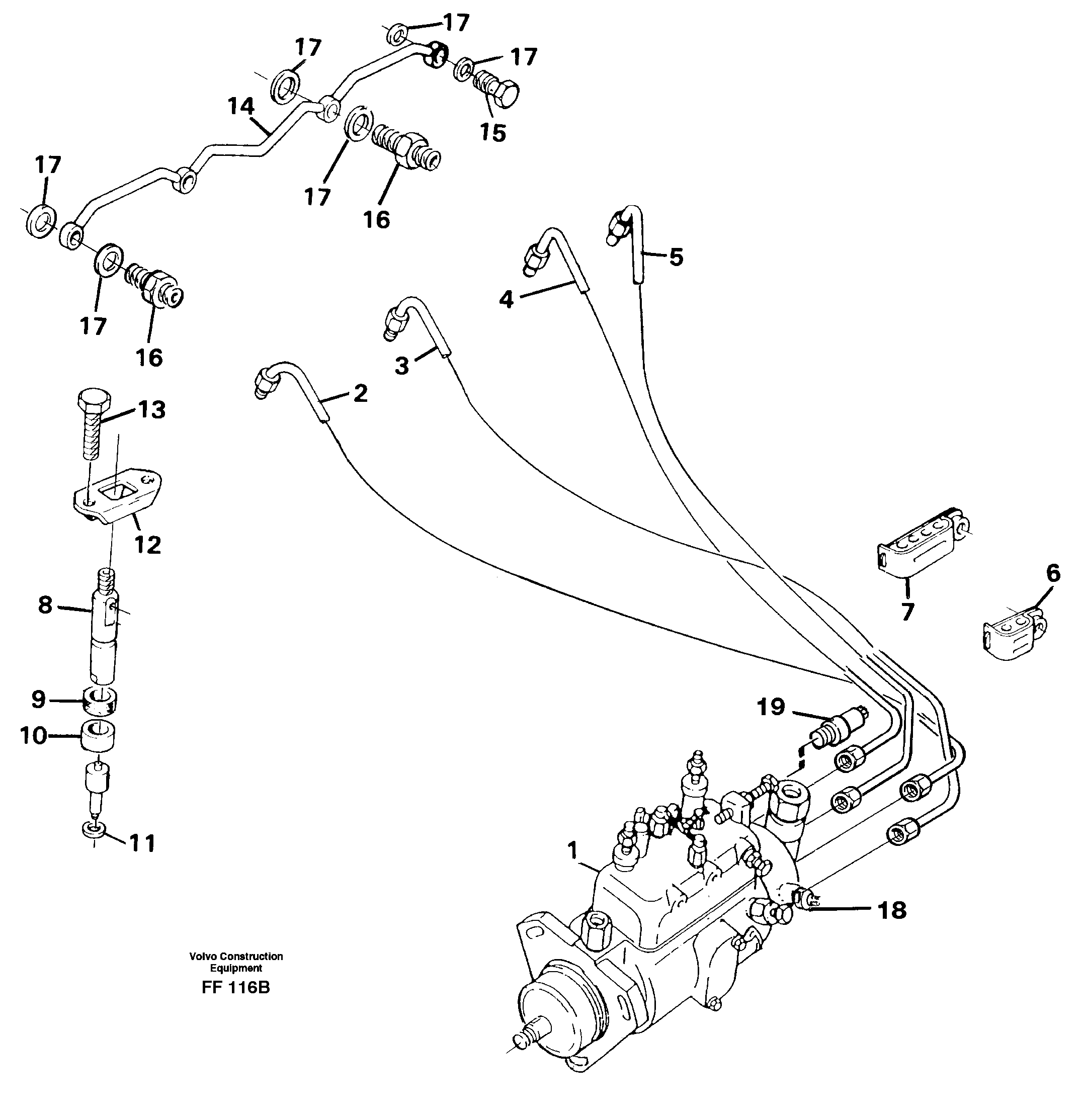 Схема запчастей Volvo EC130C - 42135 Fuel lines, injectors EC130C ?KERMAN ?KERMAN EC130C SER NO - 220