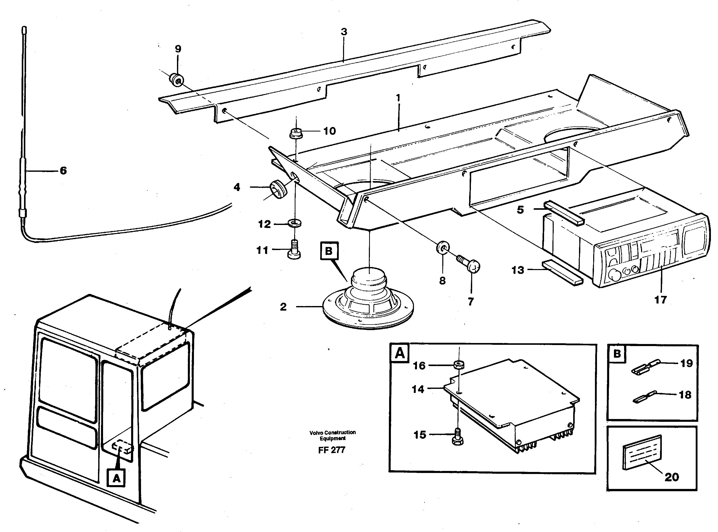 Схема запчастей Volvo EC130C - 9390 Radio installation with converter EC130C ?KERMAN ?KERMAN EC130C SER NO - 220