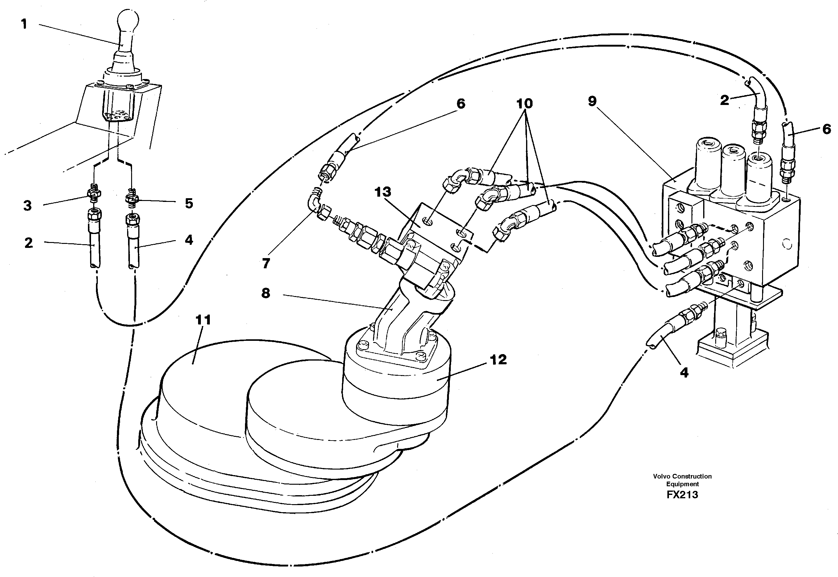 Схема запчастей Volvo EC130C - 12038 Servo hydraulics, Slewing EC130C SER NO 221-