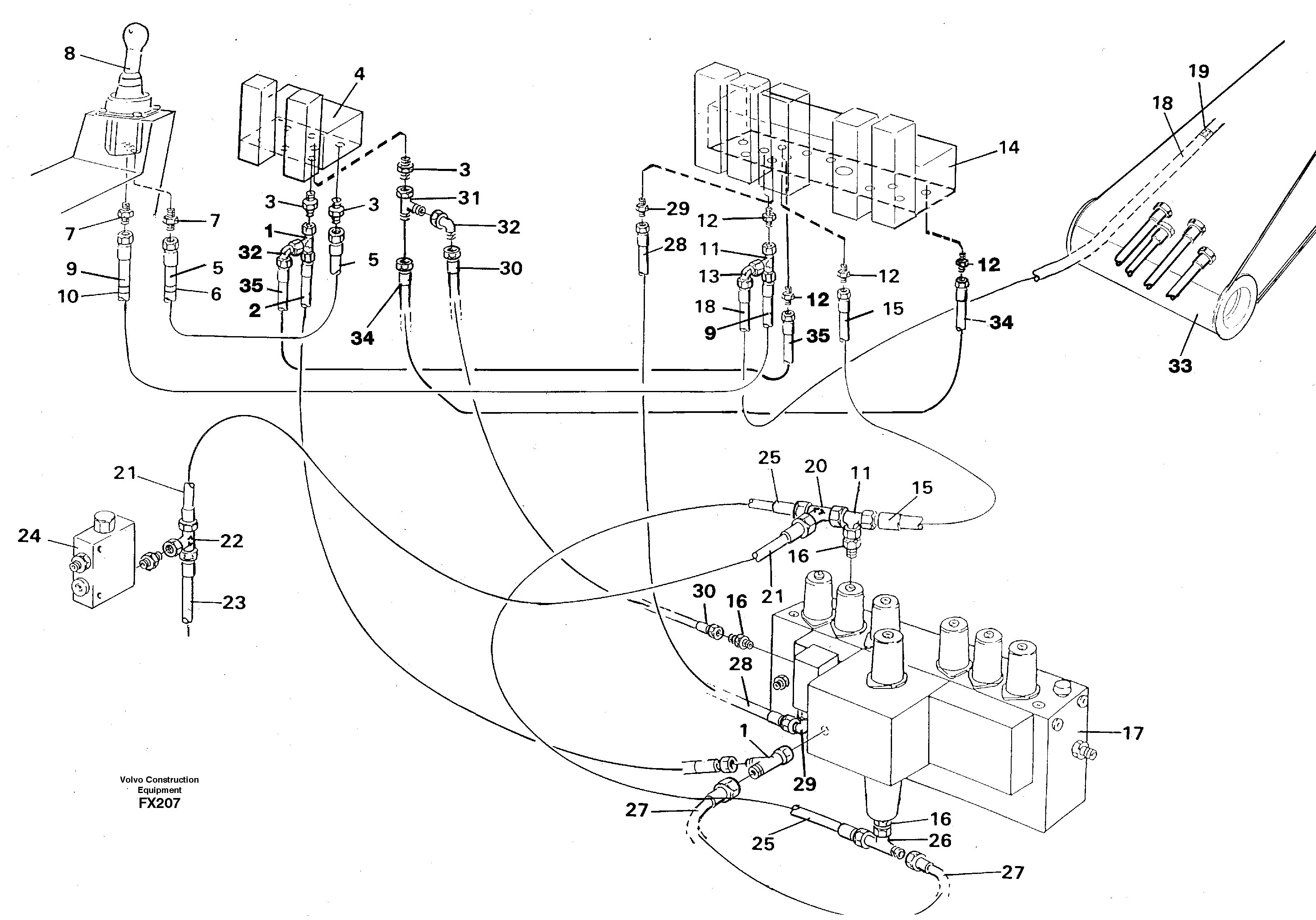 Схема запчастей Volvo EC130C - 14307 Servo hydraulics, boom EC130C SER NO 221-