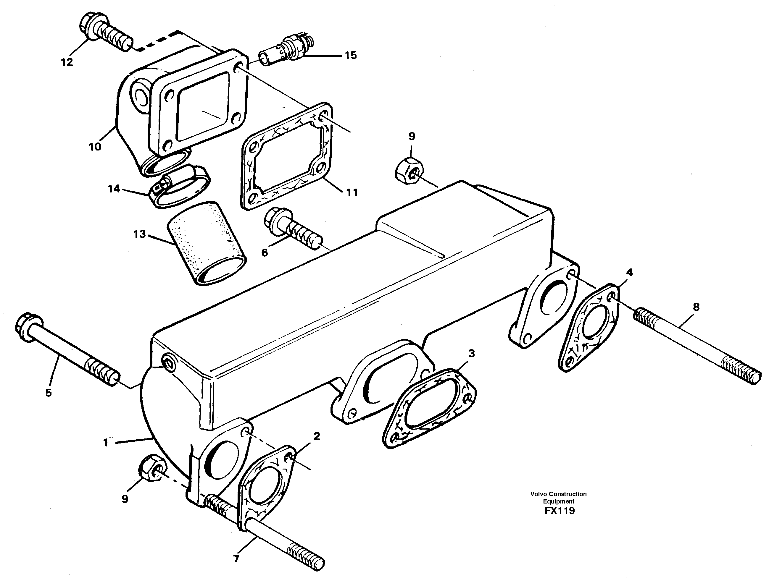 Схема запчастей Volvo EC130C - 30296 Induction manifold with fitting parts EC130C SER NO 221-