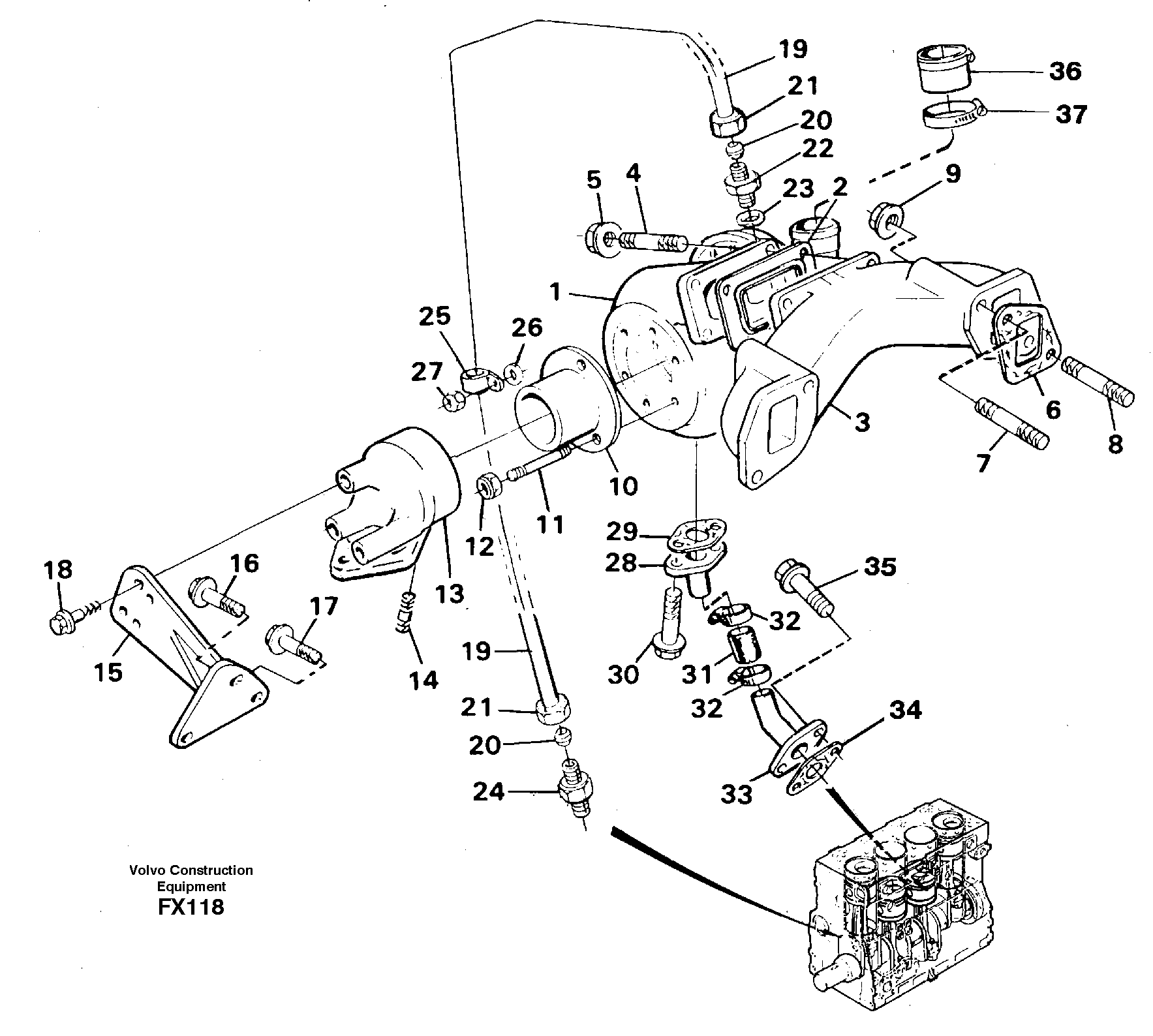 Схема запчастей Volvo EC130C - 12578 Turbocharger with exhaustmanifold EC130C SER NO 221-