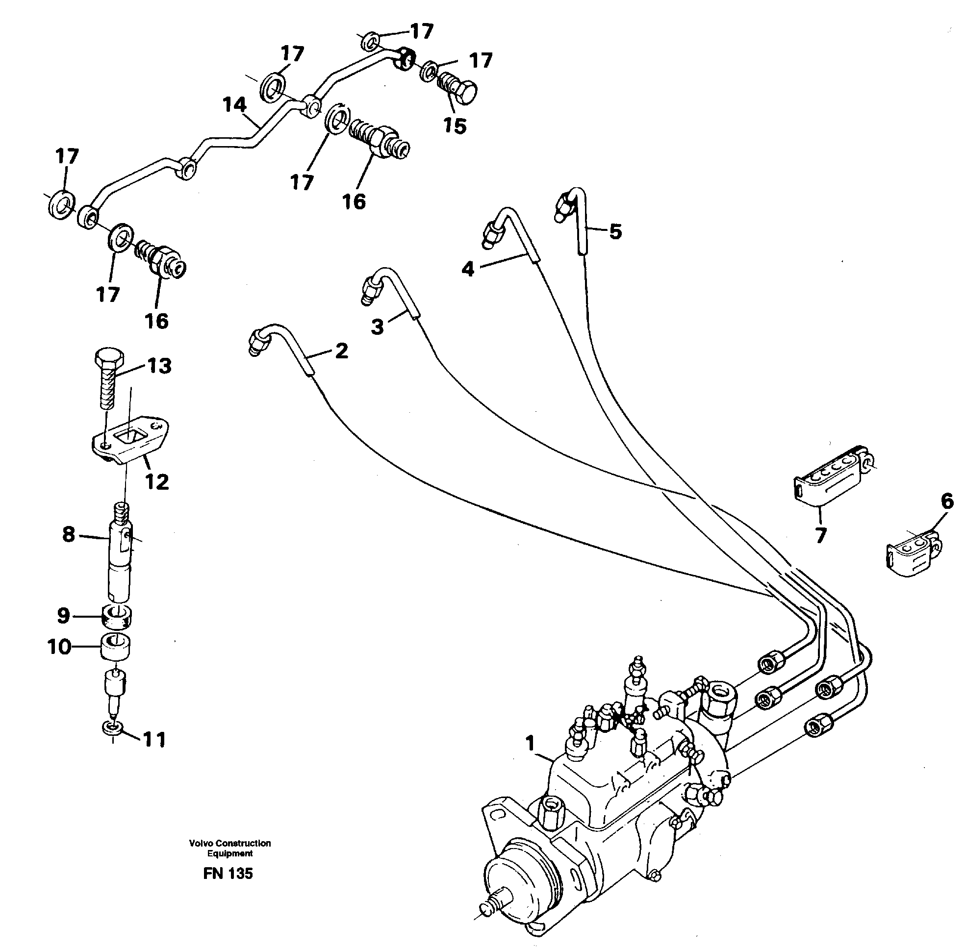 Схема запчастей Volvo EC150C - 42146 Fuel lines, injectors EC150C ?KERMAN ?KERMAN EC150C SER NO - 253