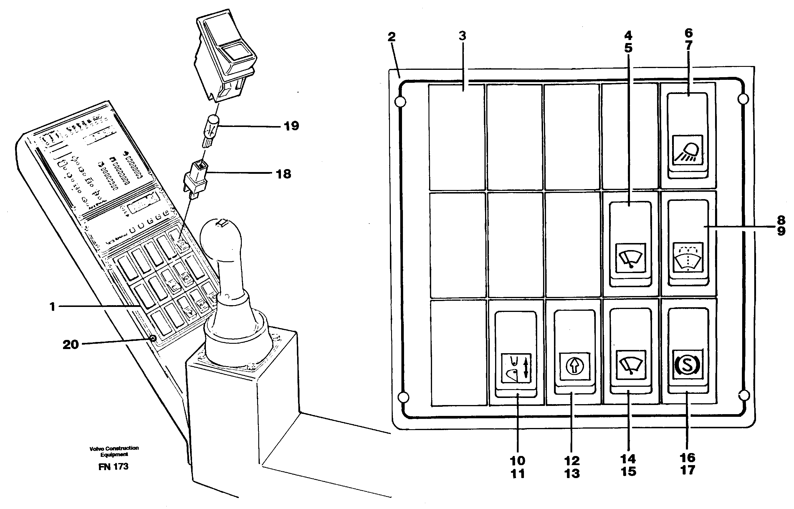 Схема запчастей Volvo EC150C - 62157 Rocker switch panel EC150C ?KERMAN ?KERMAN EC150C SER NO - 253