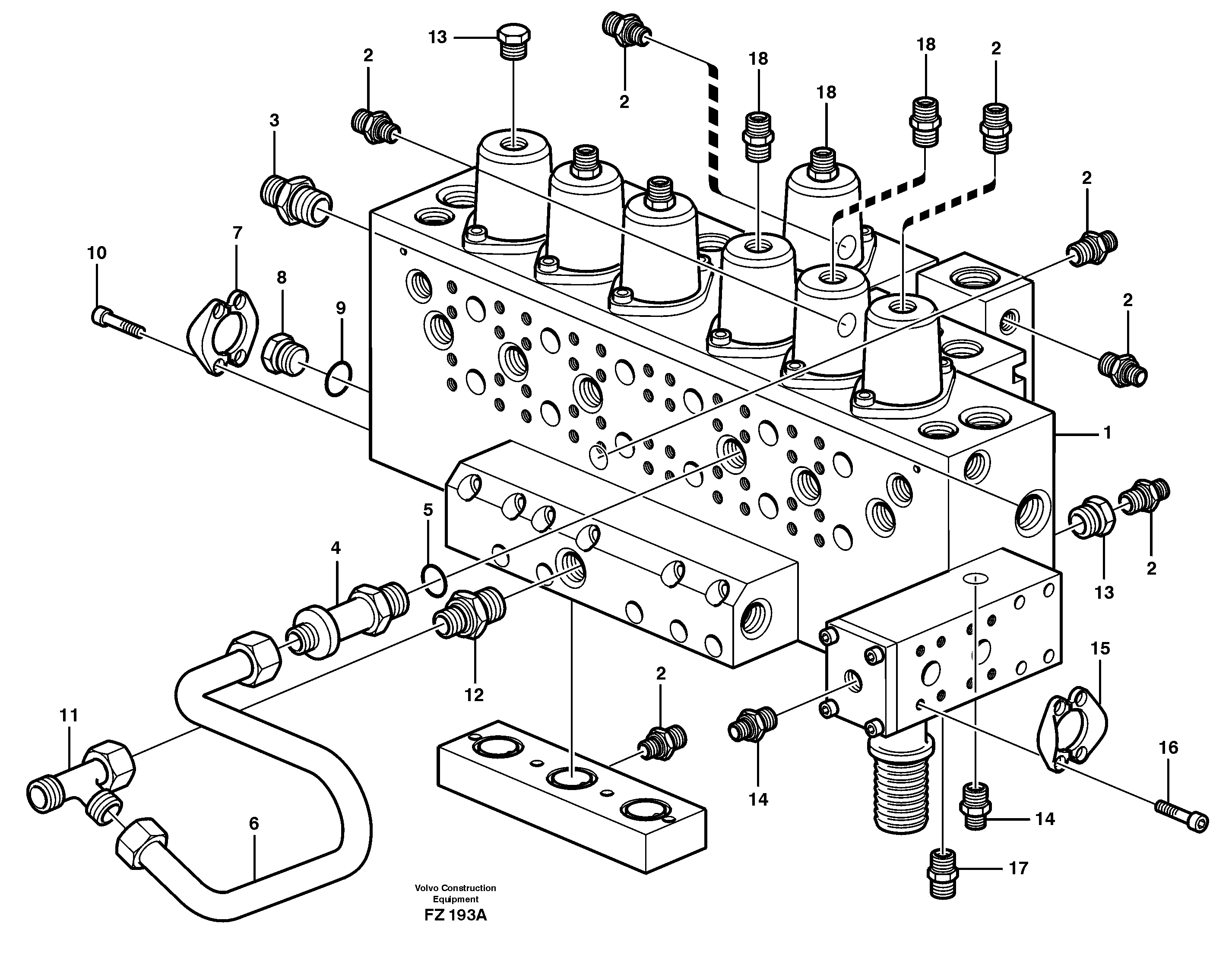 Схема запчастей Volvo EC150C - 45755 Main valve block, fittings and tubings EC150C SER NO 254-