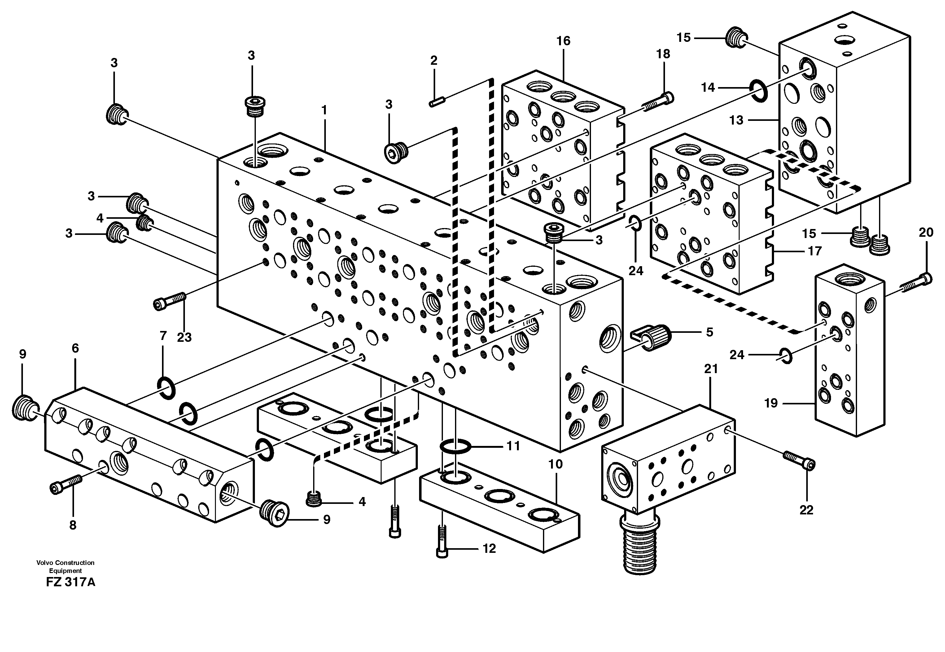 Схема запчастей Volvo EC150C - 66722 Main valve assembly, assembly block EC150C SER NO 254-