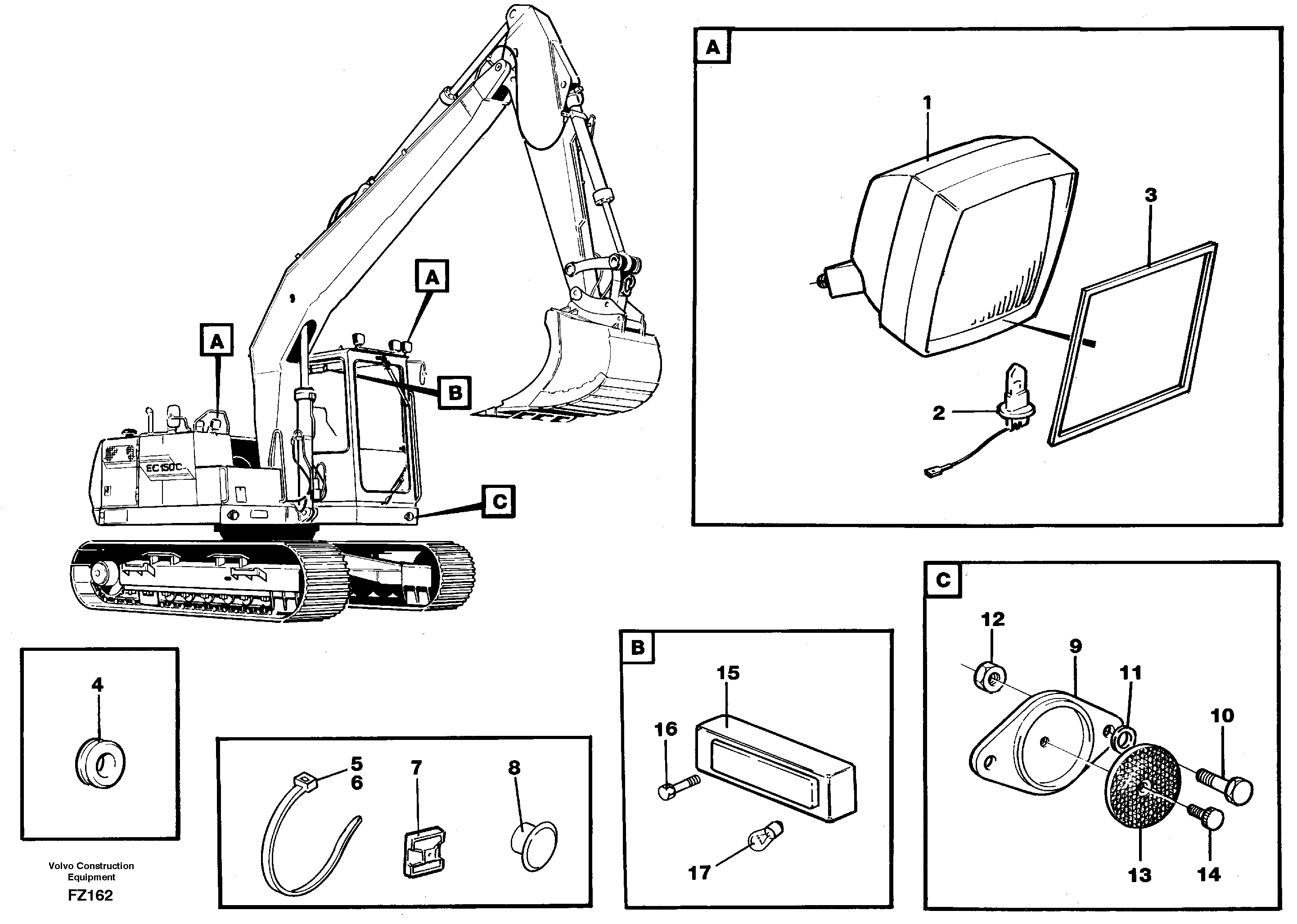 Схема запчастей Volvo EC150C - 54044 Lighting, front EC150C SER NO 254-