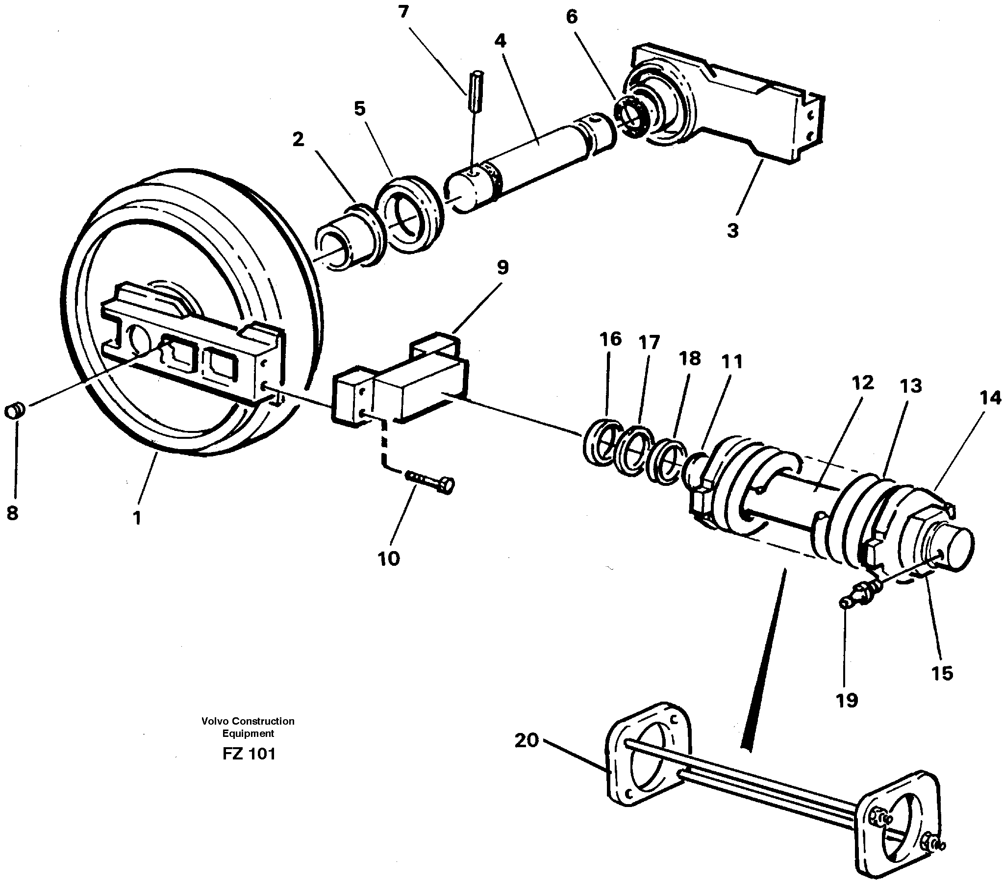 Схема запчастей Volvo EC150C - 43839 Front idler, tensioning ring EC150C SER NO 254-