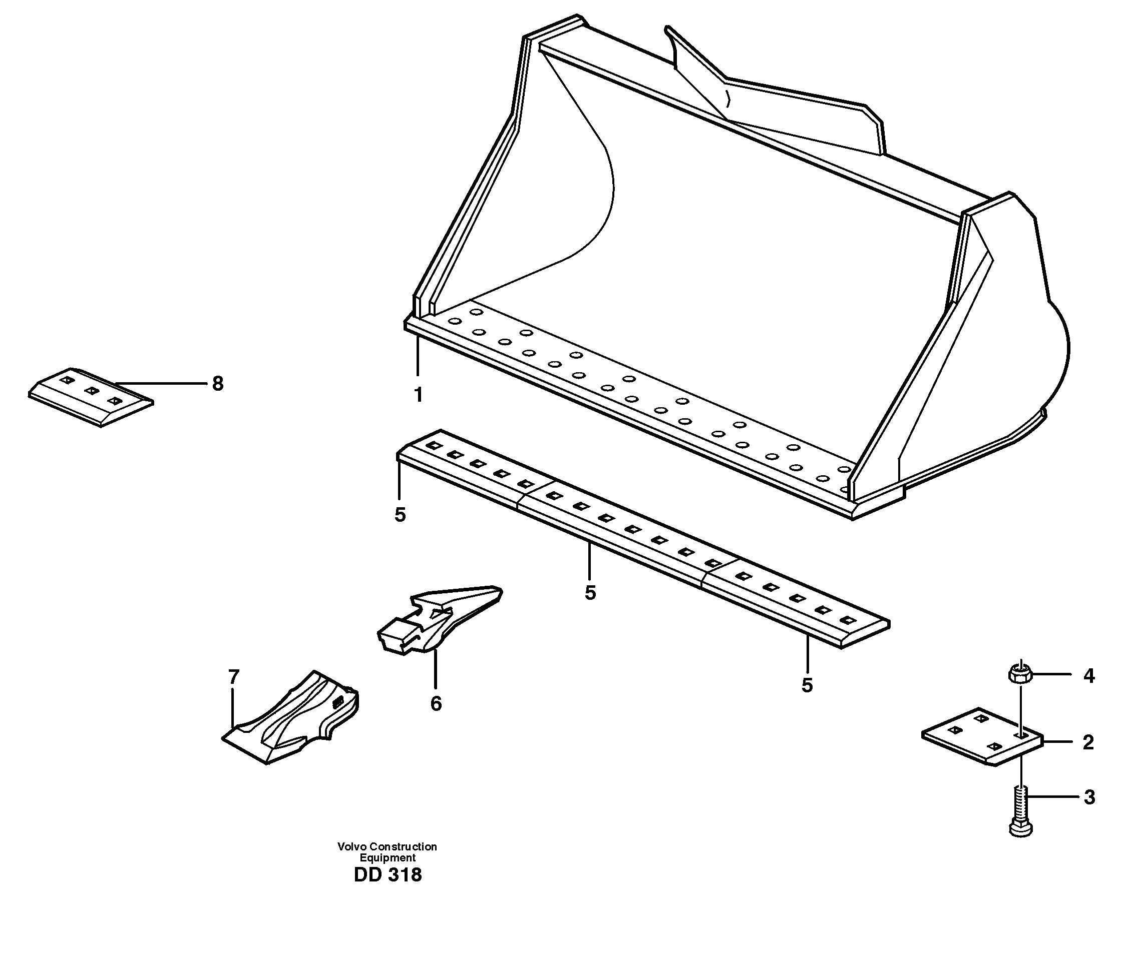 Схема запчастей Volvo EC200 - 22453 Bucket, straight lip, alt. edge savers or teeth ATTACHMENTS ATTACHMENTS BUCKETS