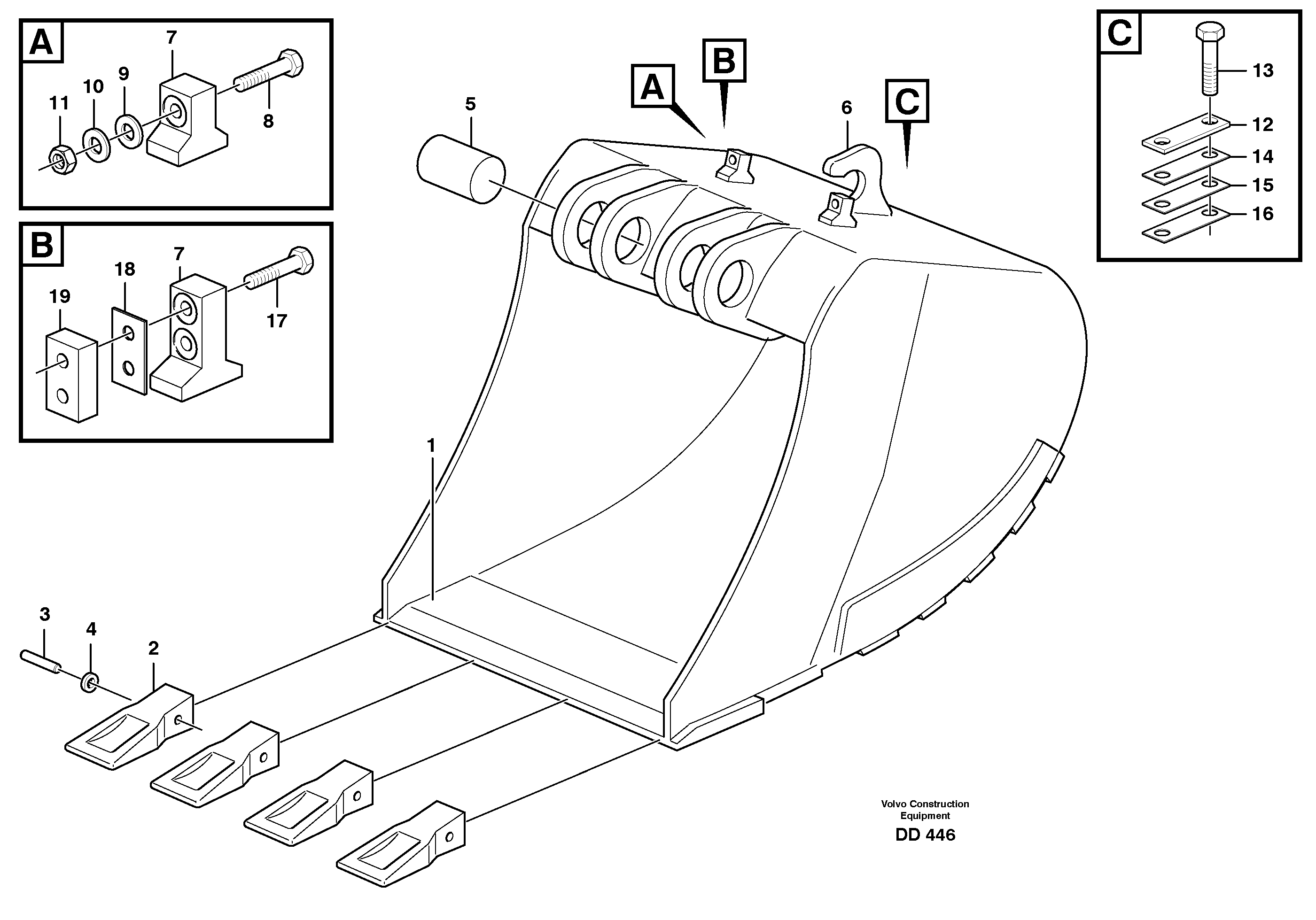 Схема запчастей Volvo EC200 - 28676 Buckets for quickfit, S1 - S2 ATTACHMENTS ATTACHMENTS BUCKETS
