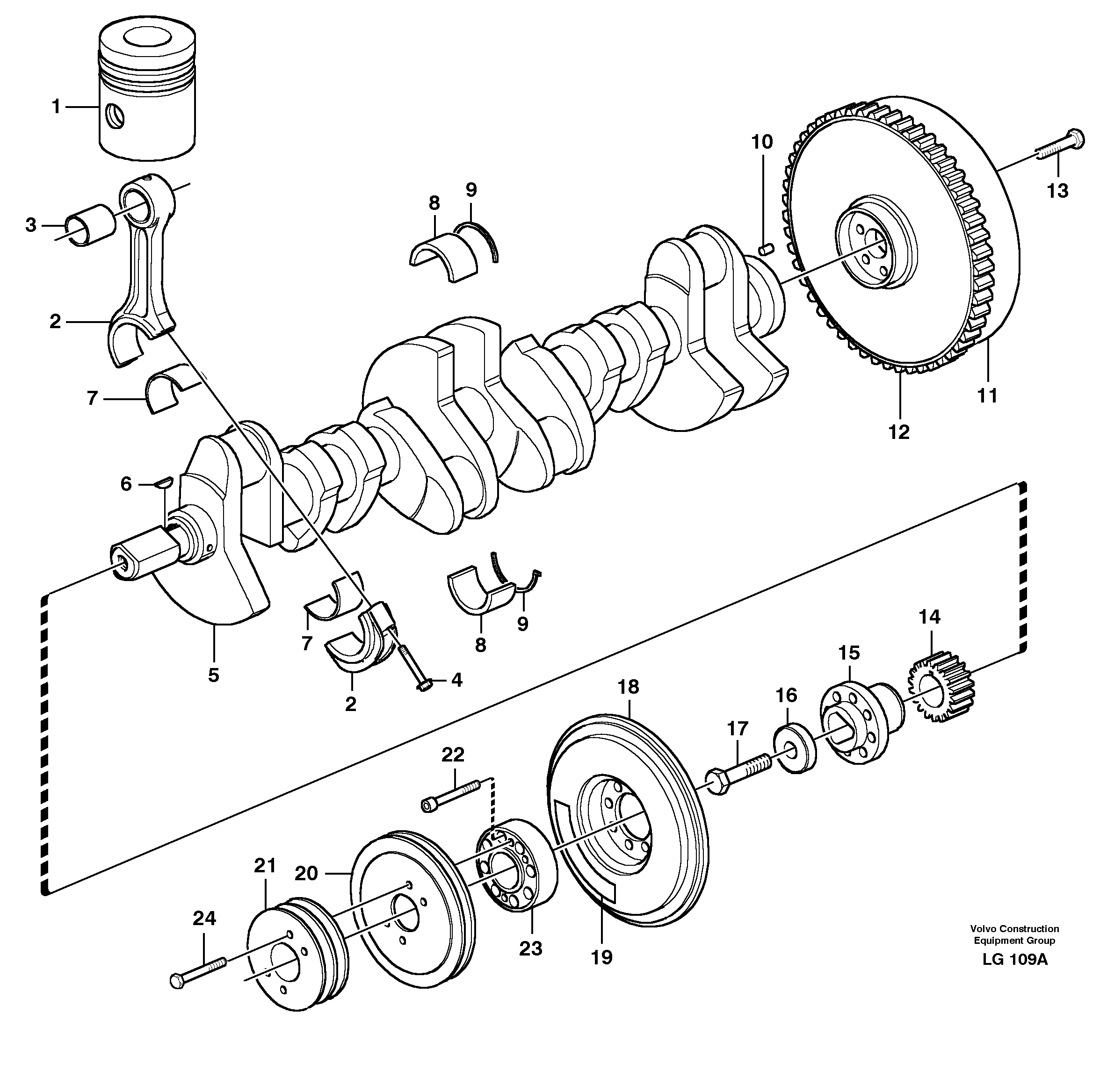 Схема запчастей Volvo EC200 - 39442 Crankshaft and related parts EC200 SER NO 2760-