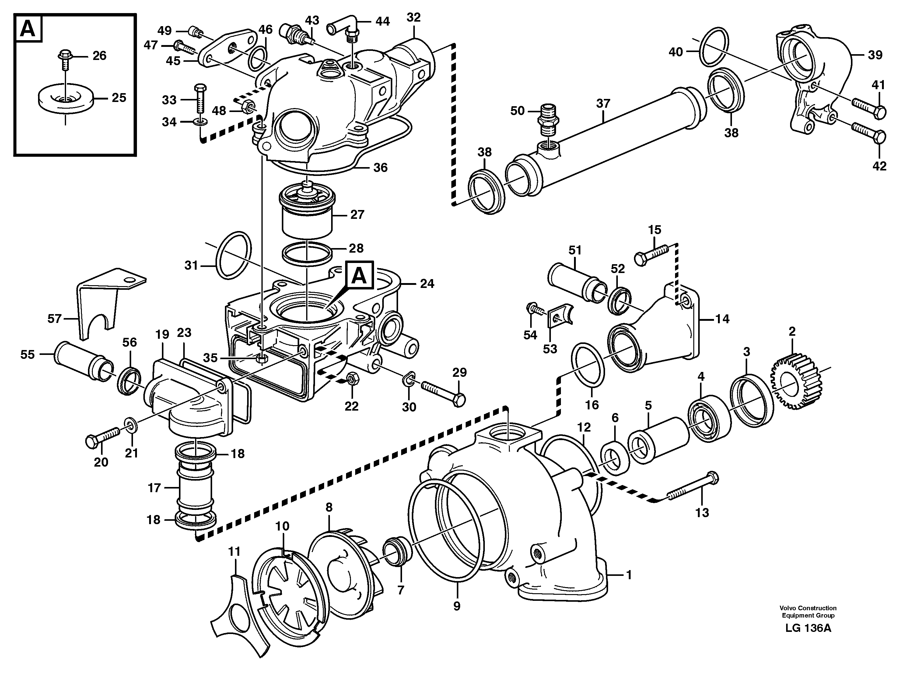 Схема запчастей Volvo EC200 - 37115 Water pump and thermostat EC200 SER NO 2760-