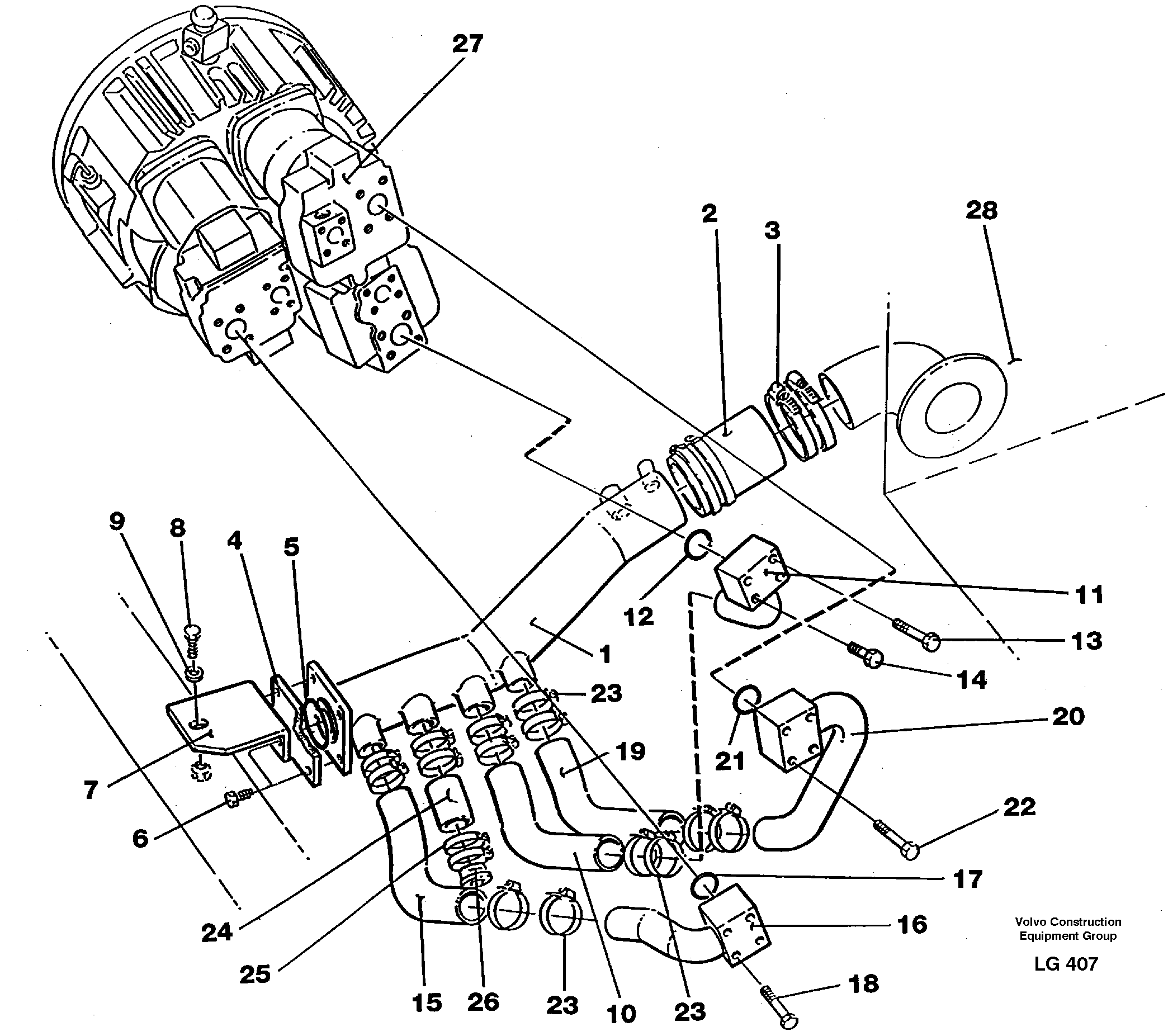 Схема запчастей Volvo EC200 - 106839 Hydraulic system suction lines EC200 SER NO 2760-