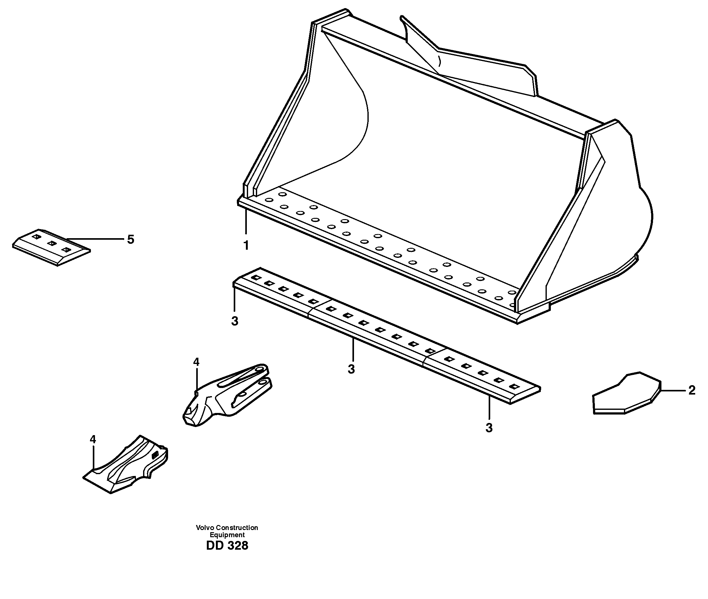 Схема запчастей Volvo EC200 - 15618 Bucket, straight lip, alt. edge savers or teeth ATTACHMENTS ATTACHMENTS BUCKETS