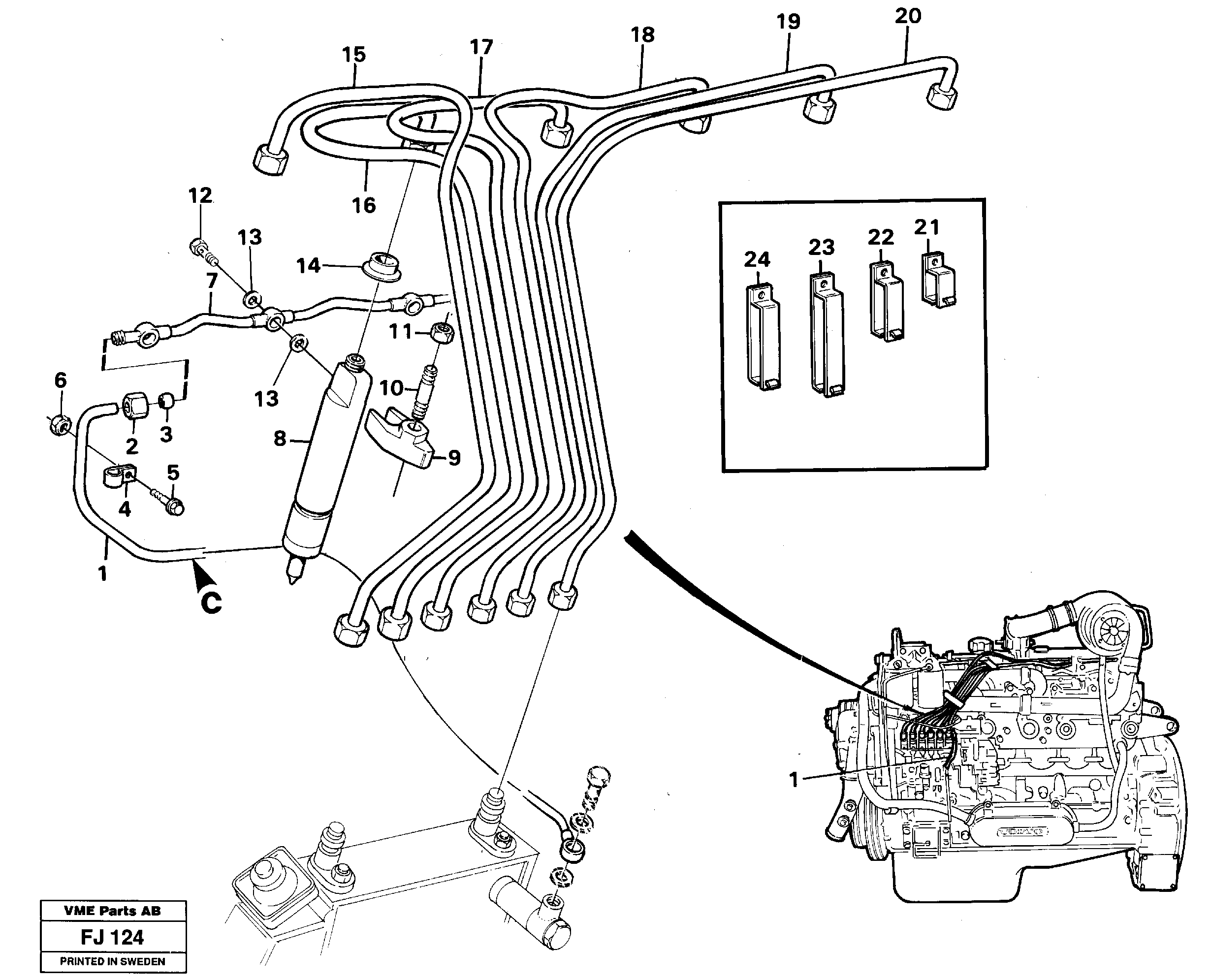 Схема запчастей Volvo EC200 - 100794 Fuel lines, injectors EC200 ?KERMAN ?KERMAN EC200