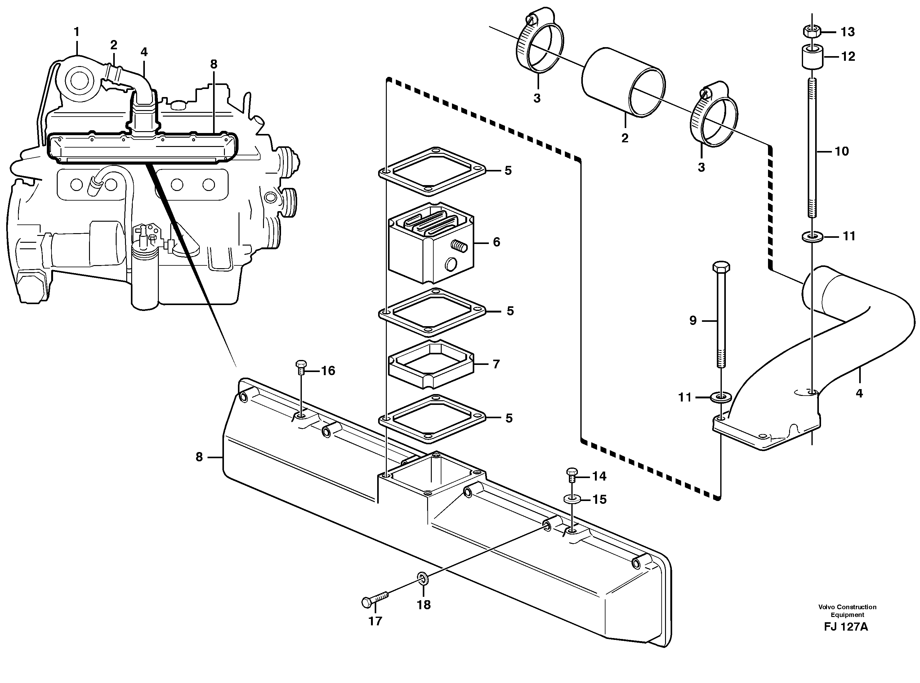 Схема запчастей Volvo EC200 - 71888 Induction manifold with fitting parts EC200 ?KERMAN ?KERMAN EC200