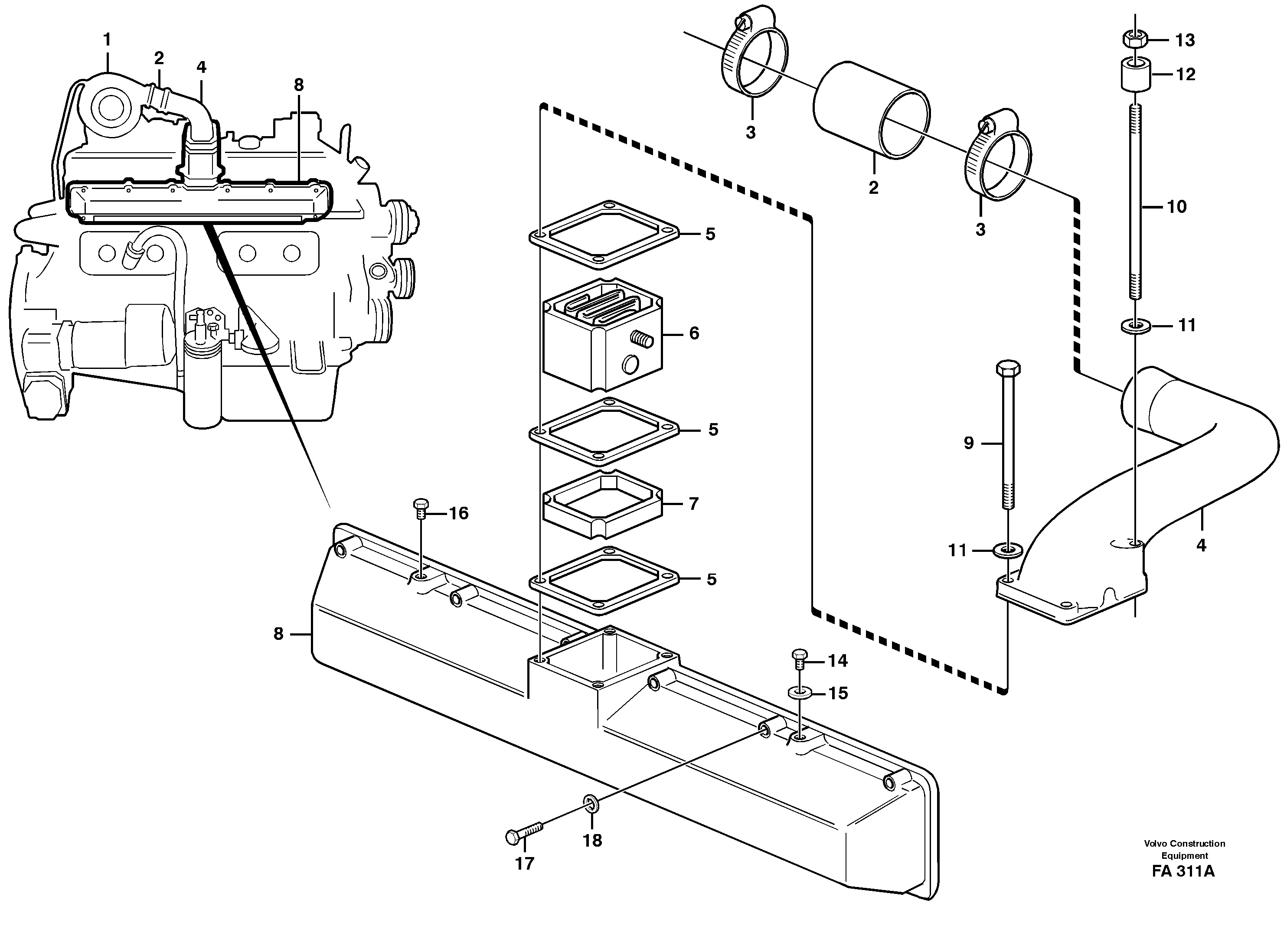 Схема запчастей Volvo EC230B - 70714 Induction manifold with fitting parts EC230B ?KERMAN ?KERMAN EC230B