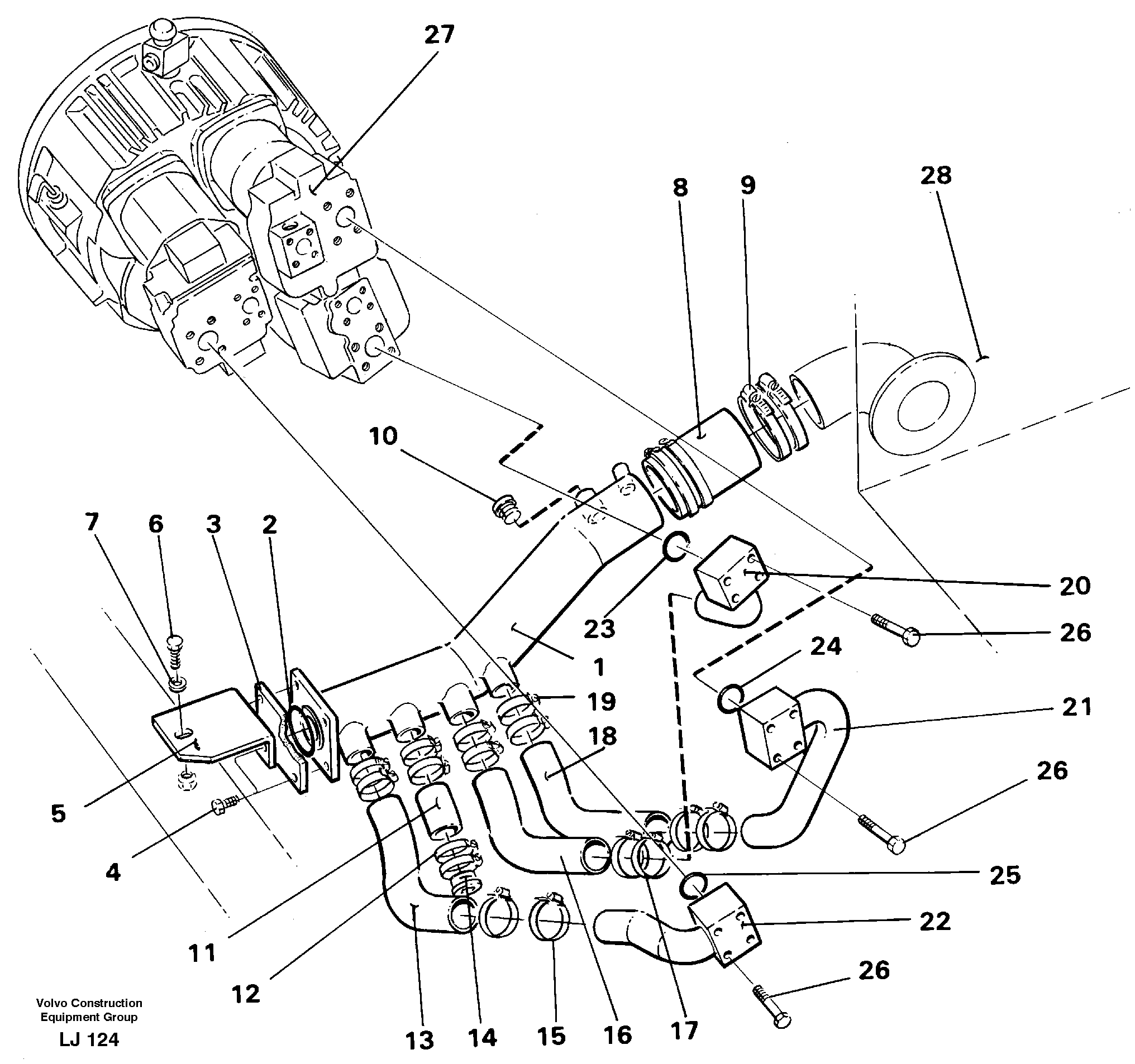 Схема запчастей Volvo EC230B - 106996 Hydraulic system suction lines EC230B SER NO 5252-