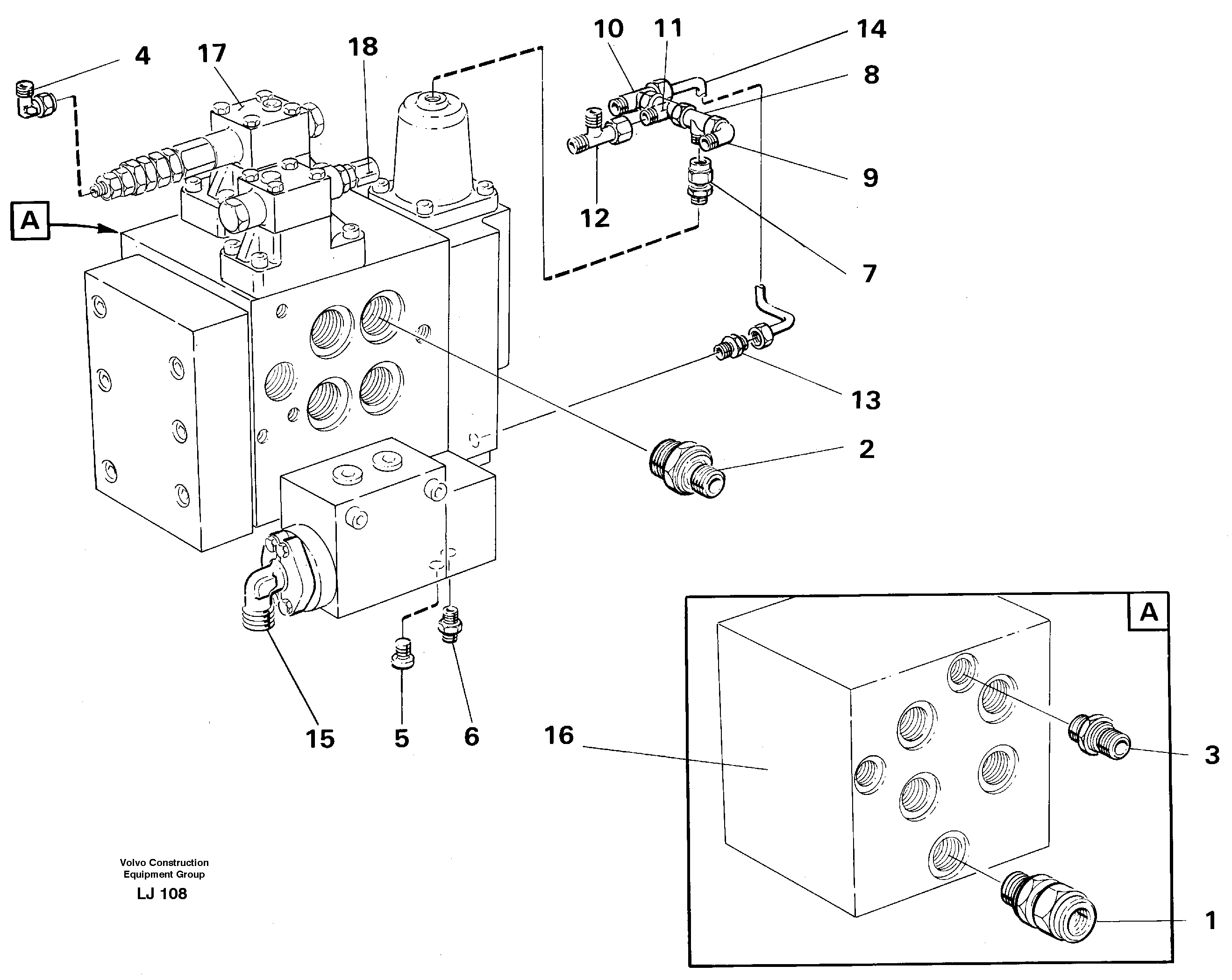 Схема запчастей Volvo EC230B - 1372 Slew valve block, tubings EC230B SER NO 5252-