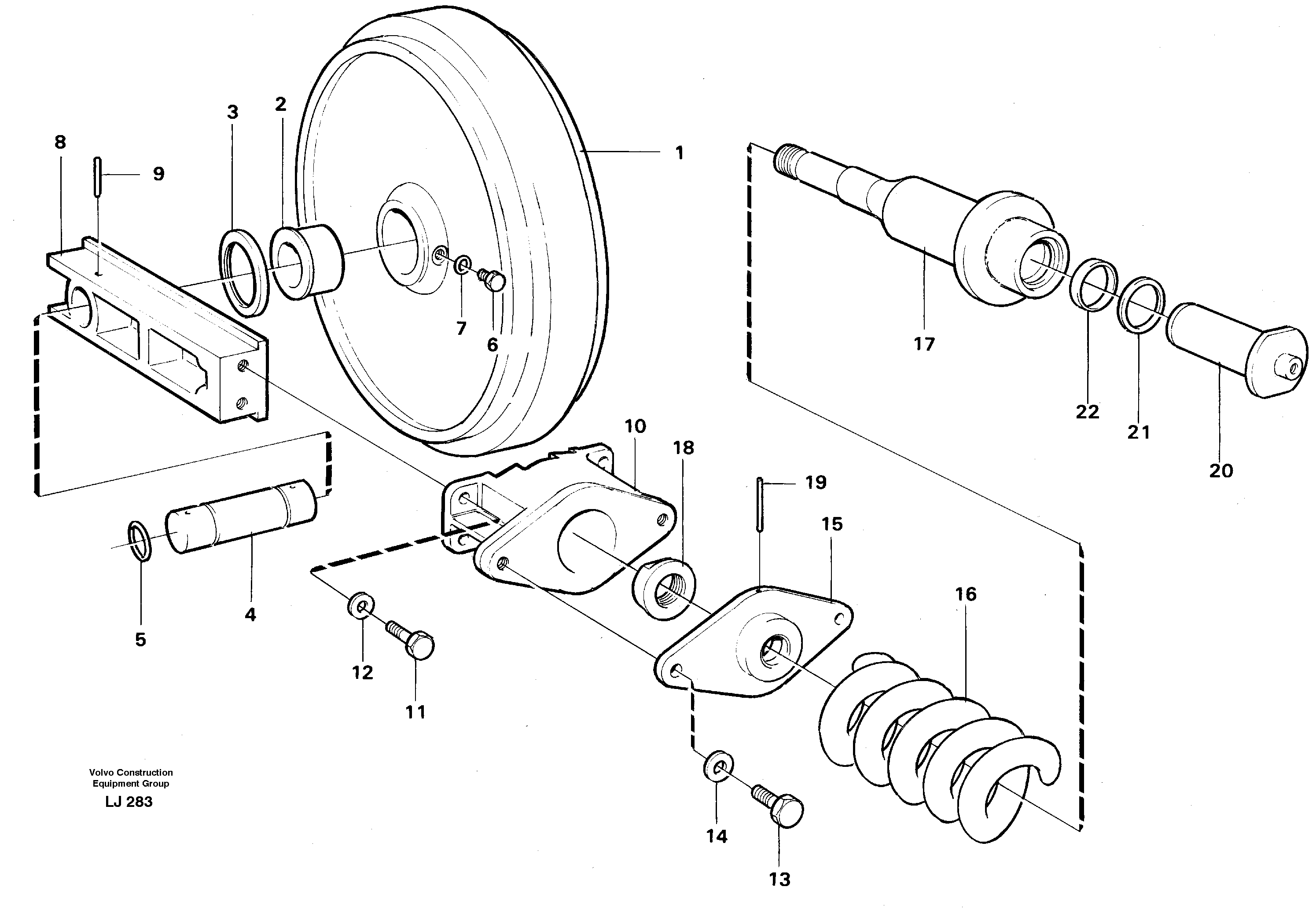 Схема запчастей Volvo EC230B - 53410 Front wheel, spring package and tension cylinder EC230B SER NO 5252-