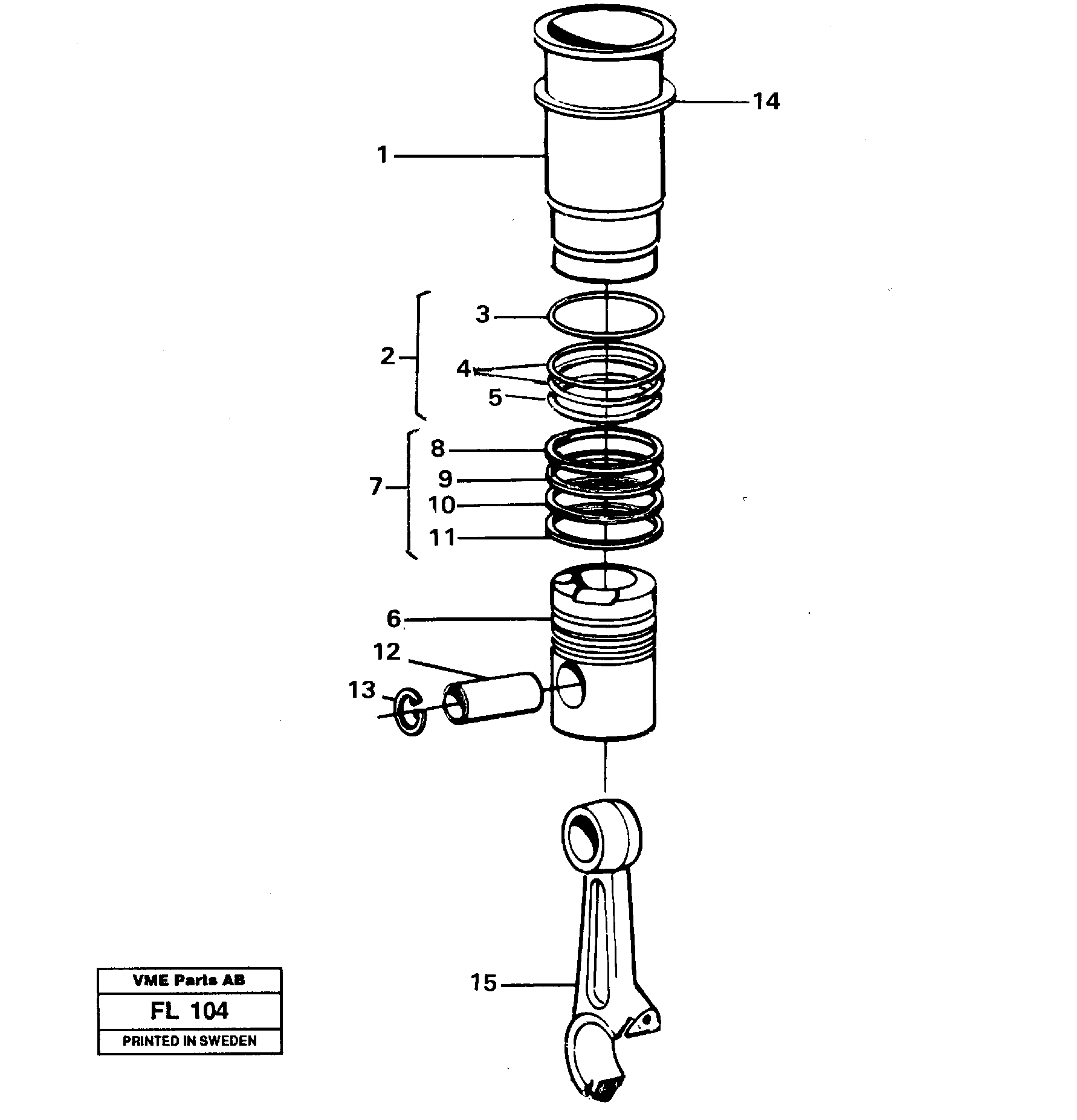 Схема запчастей Volvo EC450 - 12519 Cylinder liner and piston EC450 ?KERMAN ?KERMAN EC450 SER NO - 1781