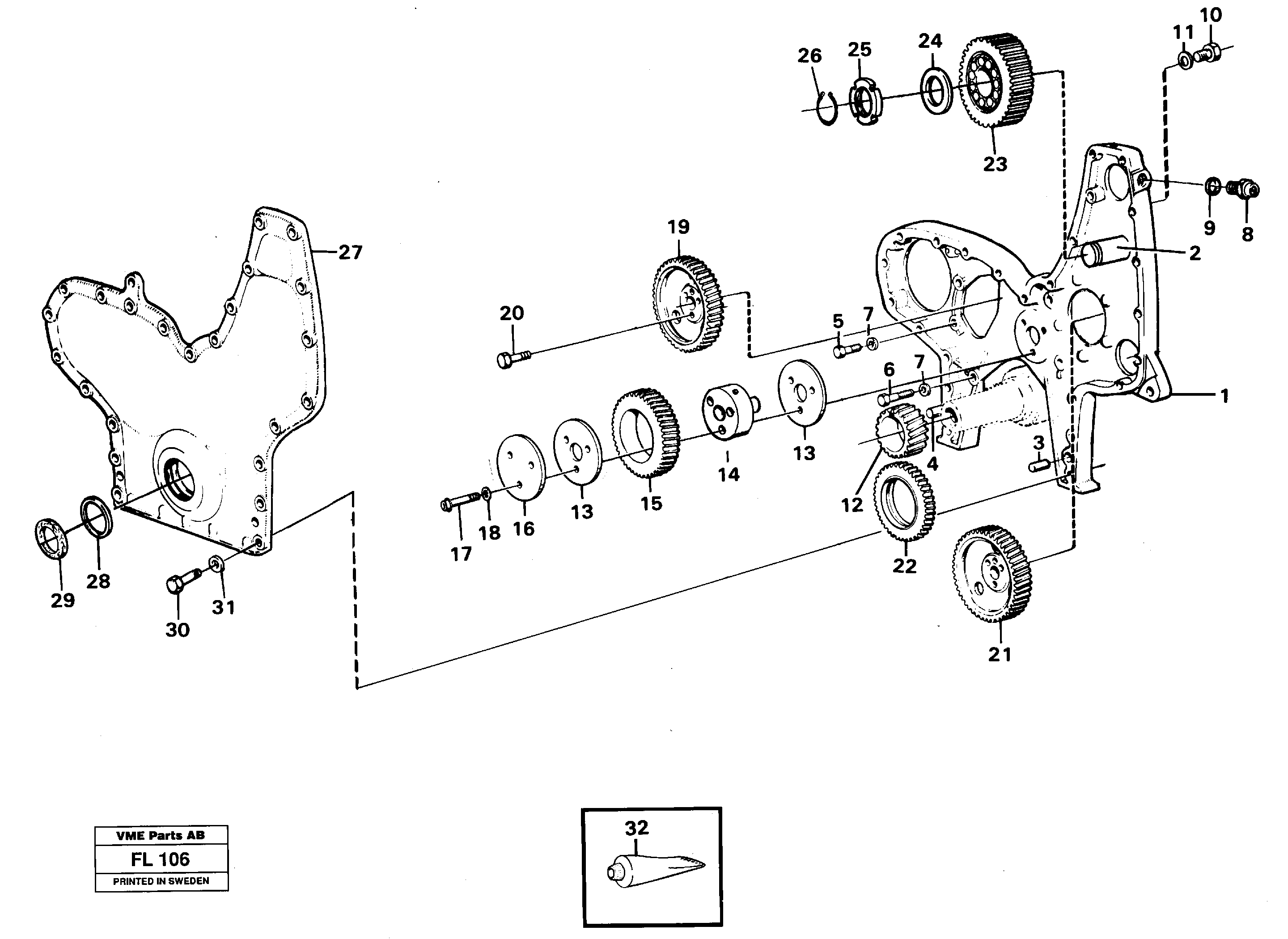 Схема запчастей Volvo EC450 - 55454 Timing gear casing and gears EC450 ?KERMAN ?KERMAN EC450 SER NO - 1781