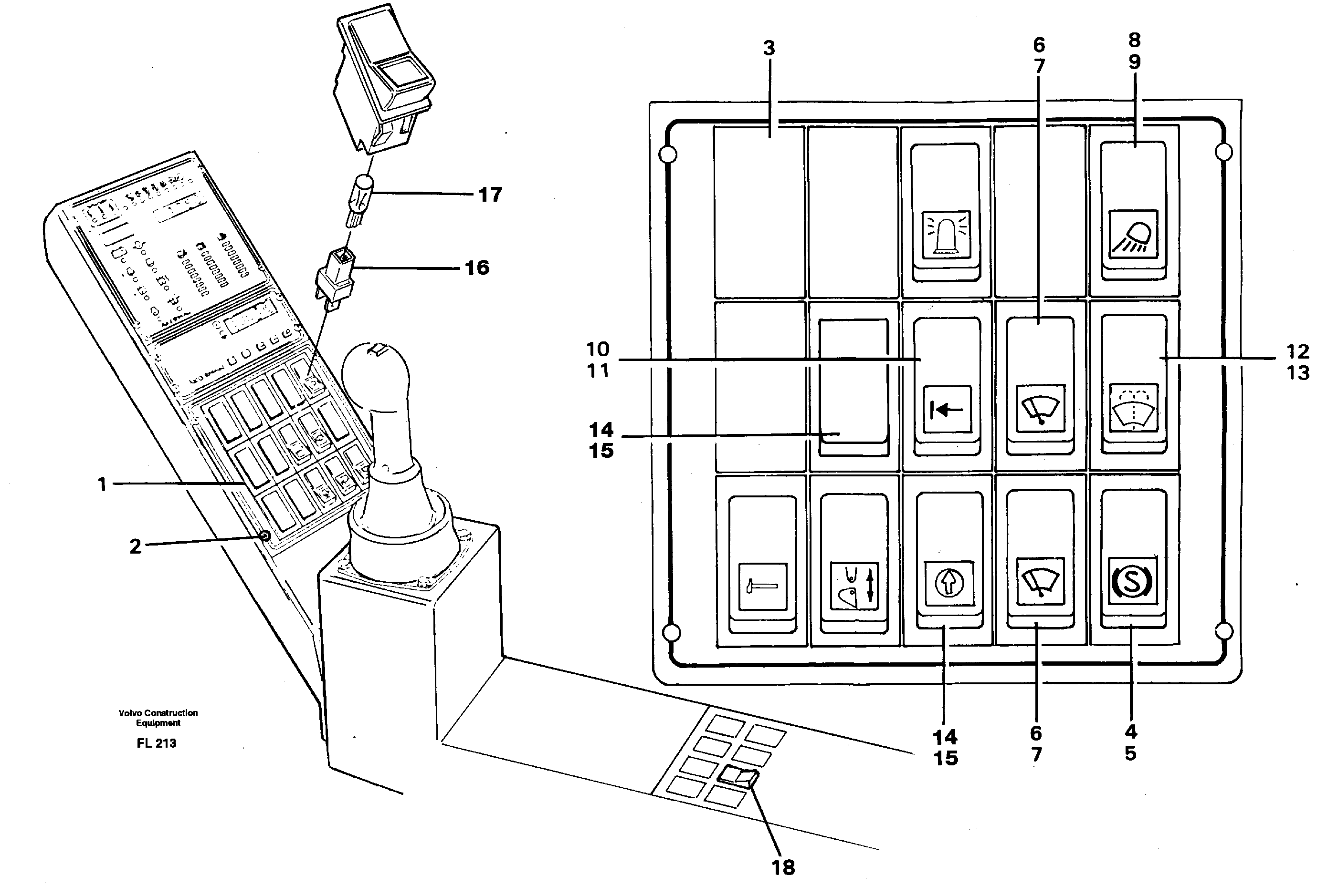 Схема запчастей Volvo EC450 - 29558 Rocker switch panel EC450 ?KERMAN ?KERMAN EC450 SER NO - 1781