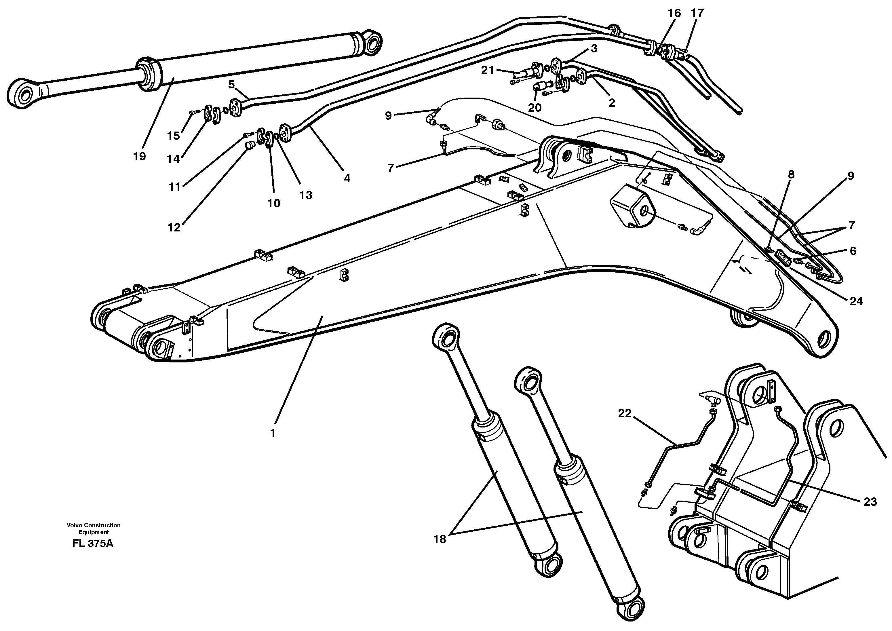 Схема запчастей Volvo EC450 - 24175 Tubes, assembly, backhoe boom 6.65 m EC450 ?KERMAN ?KERMAN EC450 SER NO - 1781