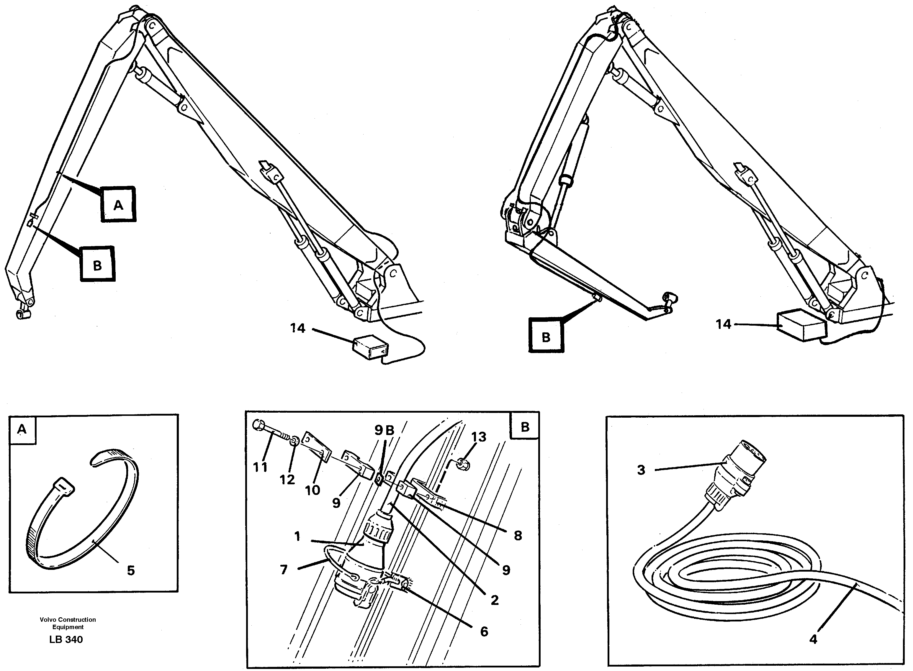 Схема запчастей Volvo EC450 - 100823 Magnet equipment Ohio, electric installation on handling boom and arm EC450 SER NO 1782-1909