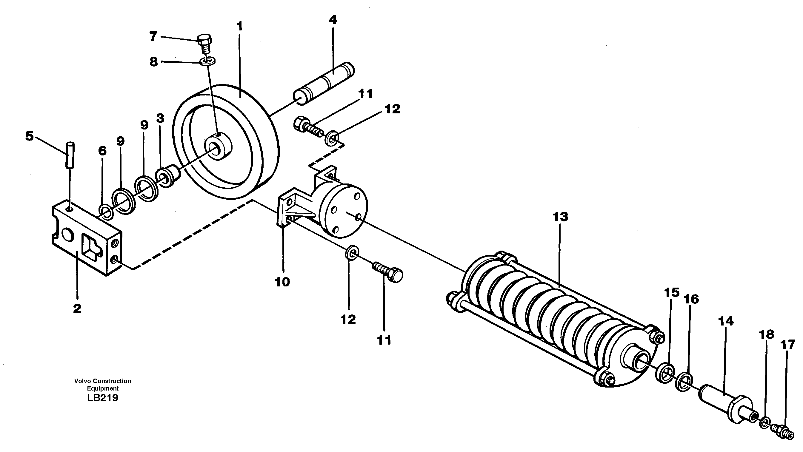 Схема запчастей Volvo EC450 - 45847 Front wheel, spring package and tension cylinder EC450 SER NO 1782-1909