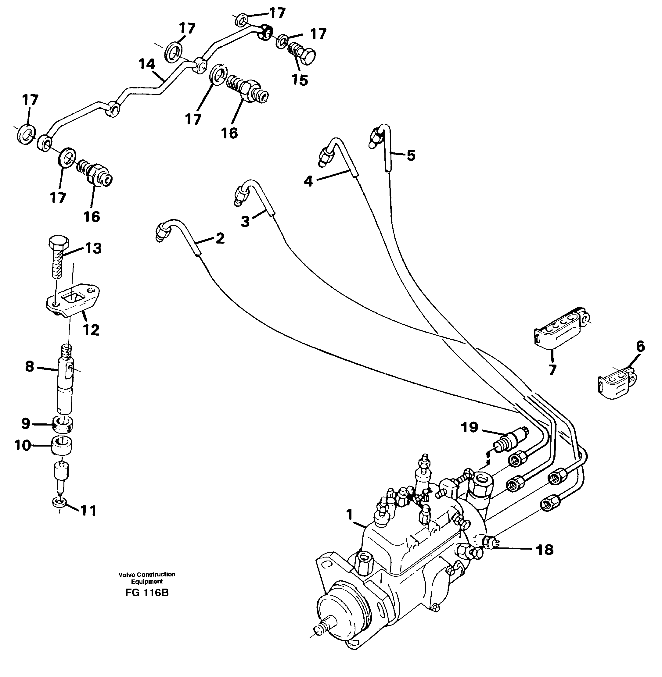 Схема запчастей Volvo EW130C - 42138 Fuel lines, injectors EW130C ?KERMAN ?KERMAN EW130C SER NO - 583