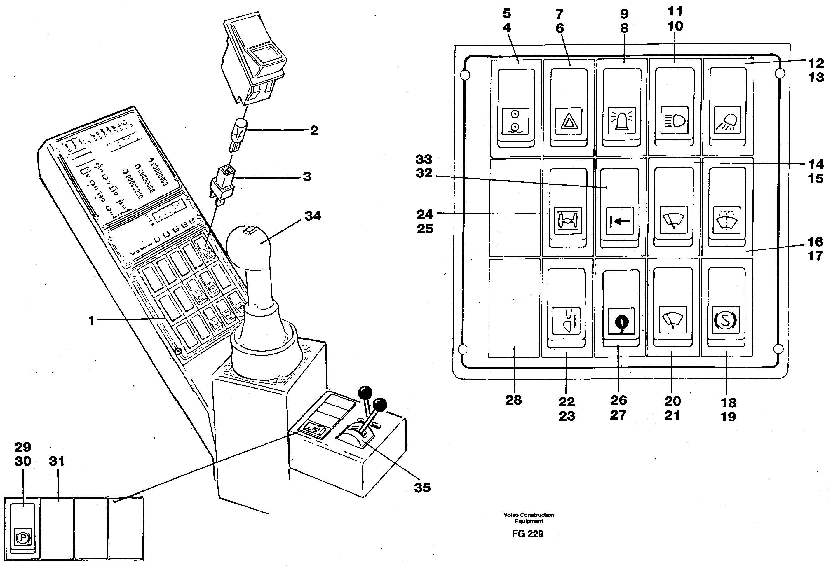 Схема запчастей Volvo EW130C - 62156 Rocker switch panel EW130C ?KERMAN ?KERMAN EW130C SER NO - 583